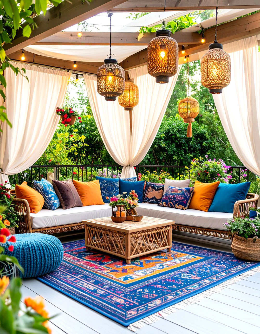 Bohemian Fabric Draped Screened Deck - 30 inexpensive screened in deck ideas