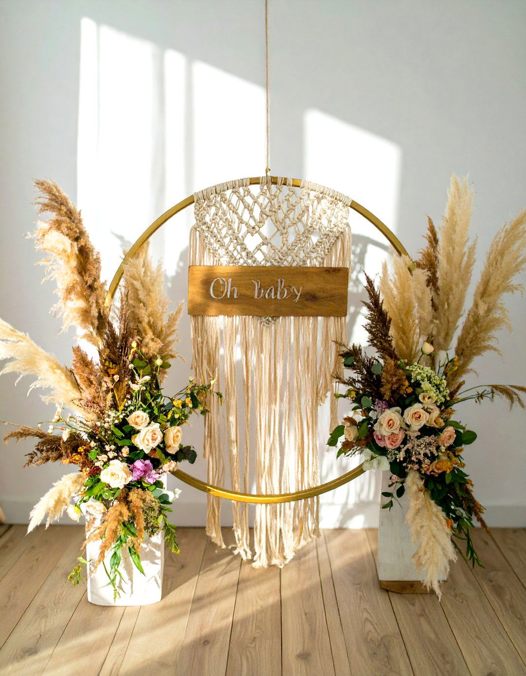 Bohemian Floral Hoop Sign - 30 baby shower sign ideas