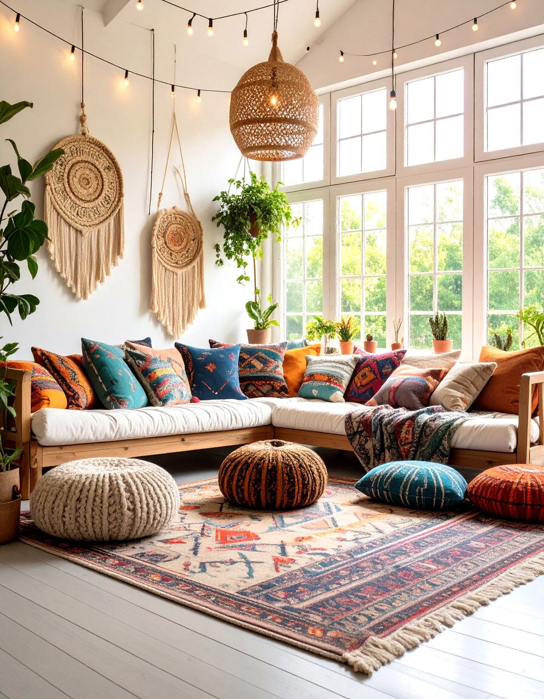 Bohemian Hangout Spot - 30 living room bay window ideas