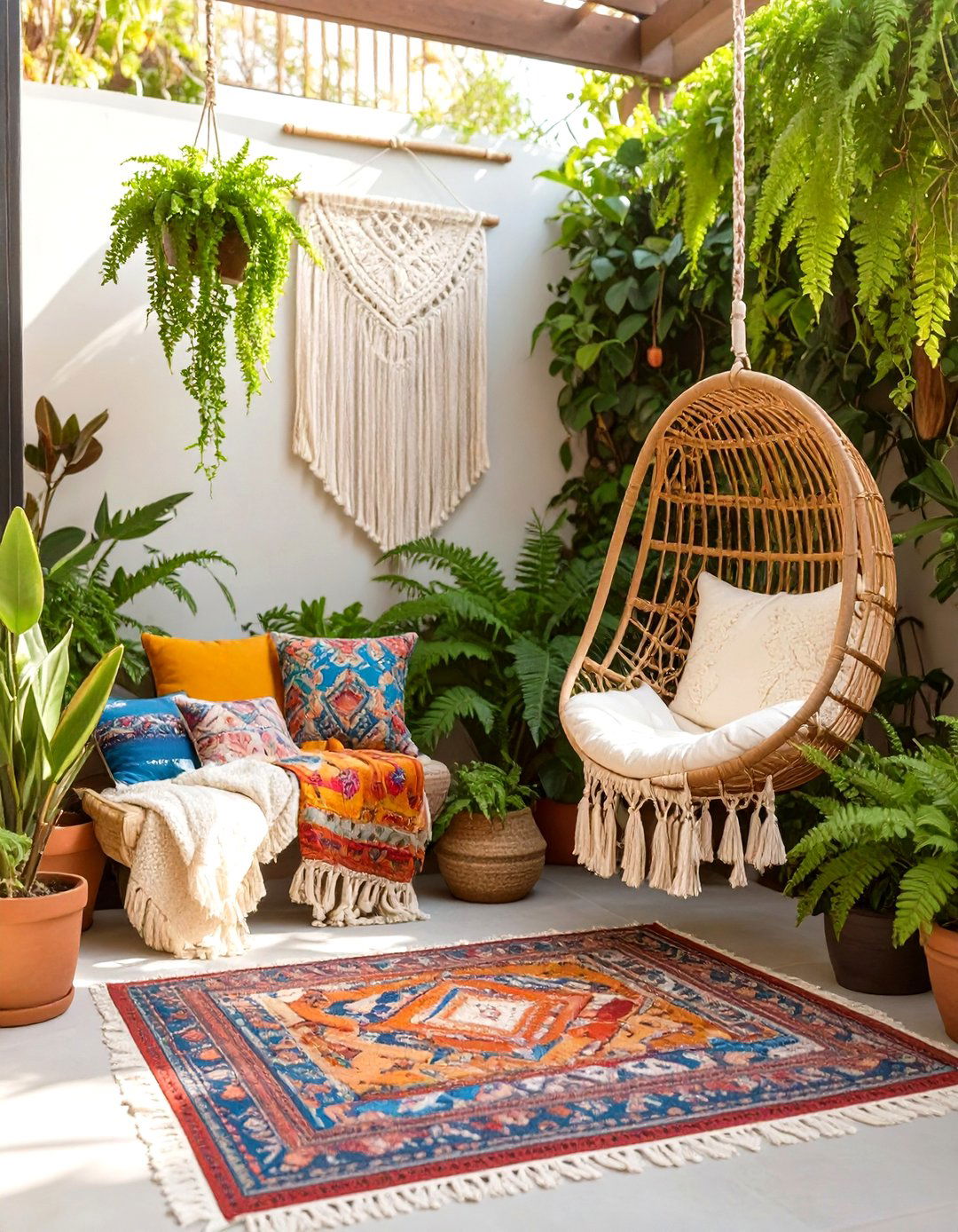 Bohemian Inspired Patio with Mixed Textiles - 30 outdoor patio design pictures ideas