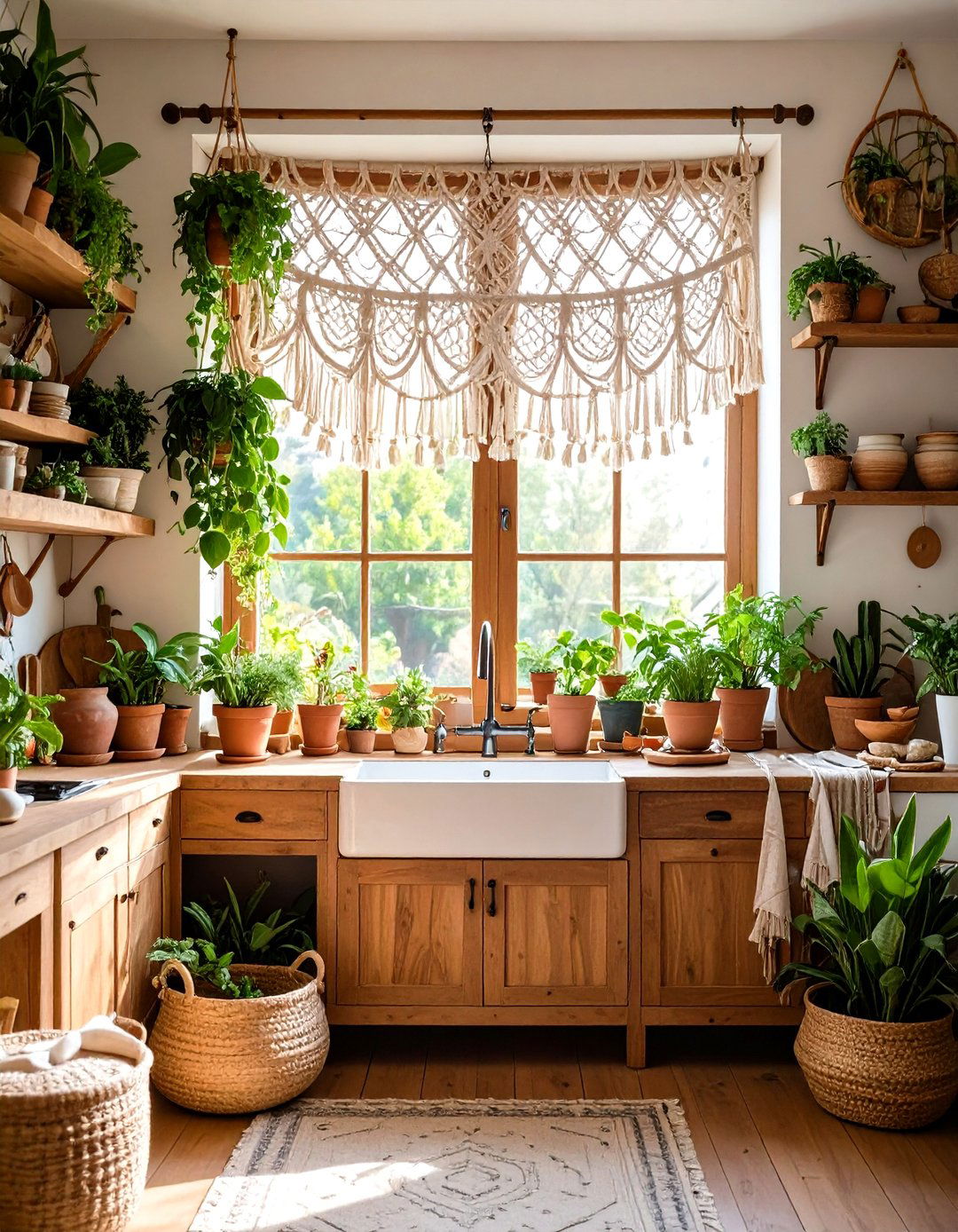 Bohemian Kitchen Macrame Valance - 30 kitchen curtain ideas
