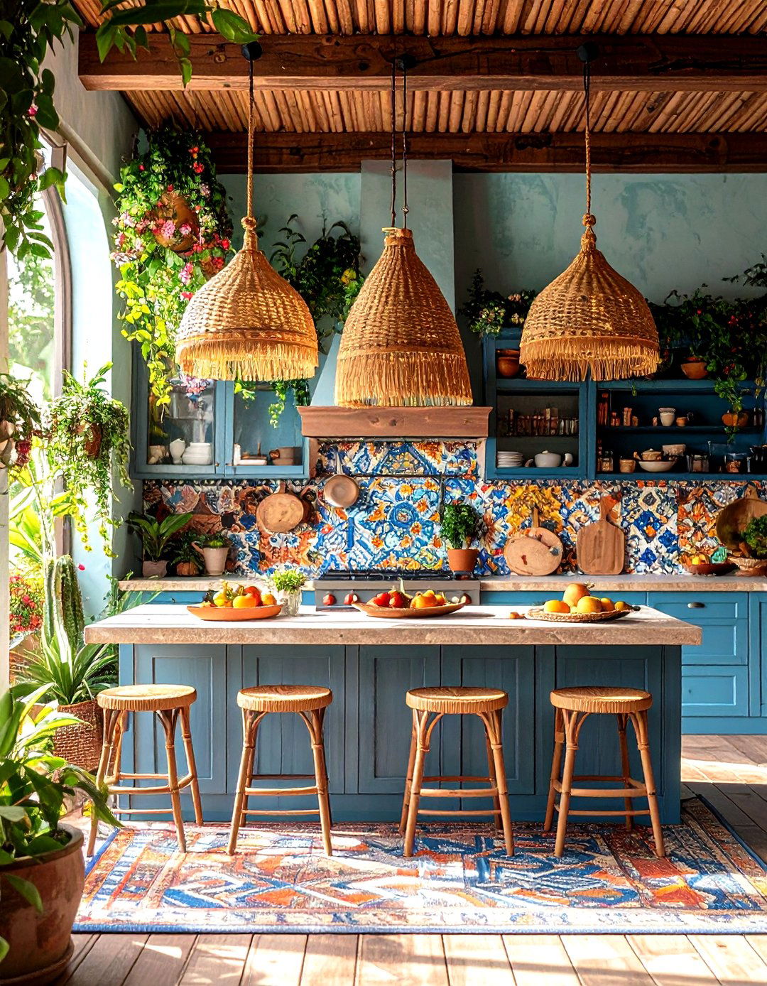 Bohemian Kitchen Woven Basket Lights - 30 kitchen lights ideas