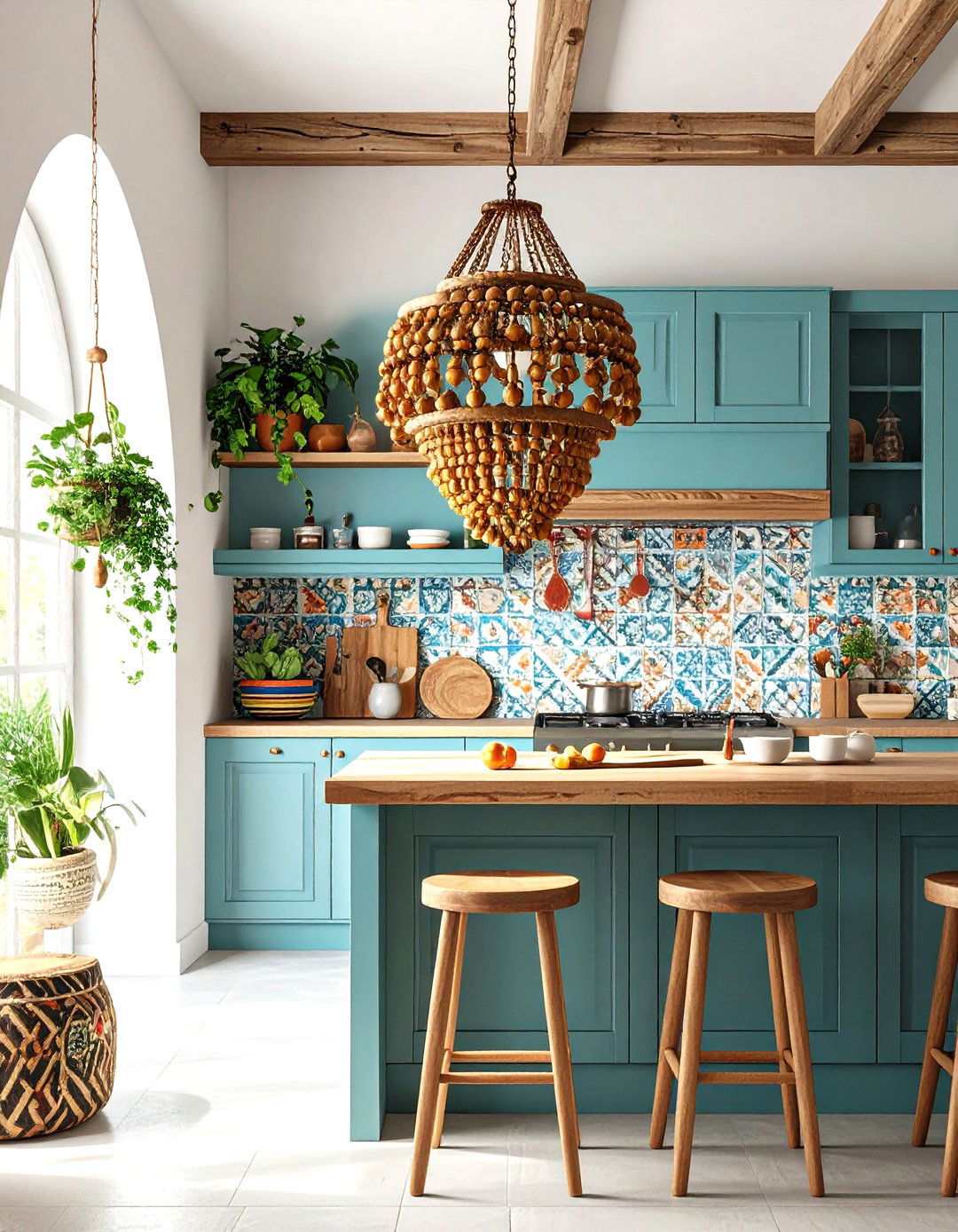 Bohemian Kitchen with Beaded Chandeliers - 30 kitchen lighting design ideas