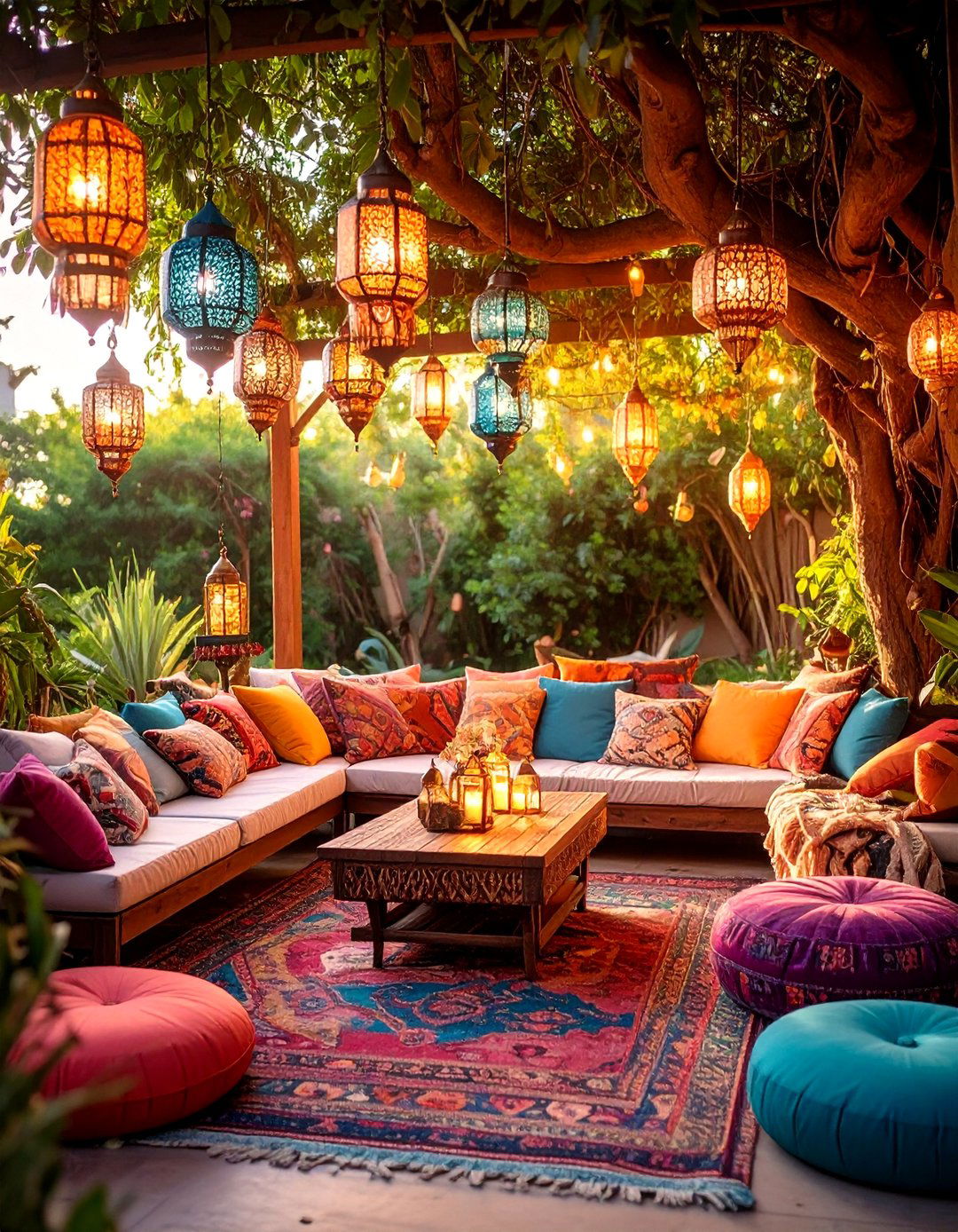 Bohemian Lantern and Textile Haven - 30 backyard lights ideas