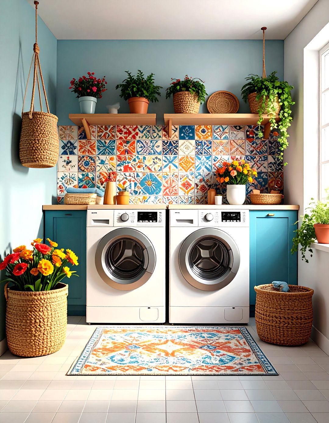 Bohemian Laundry Room Retreat - 30 laundry room stacked washer dryer ideas