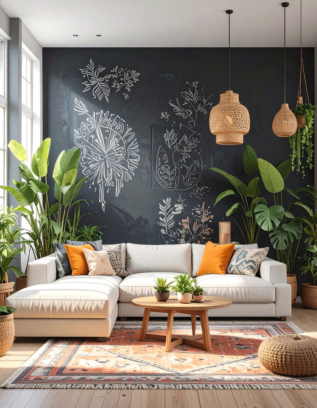 Bohemian Living Space with a Chalkboard Wall - 30 black accent wall ideas