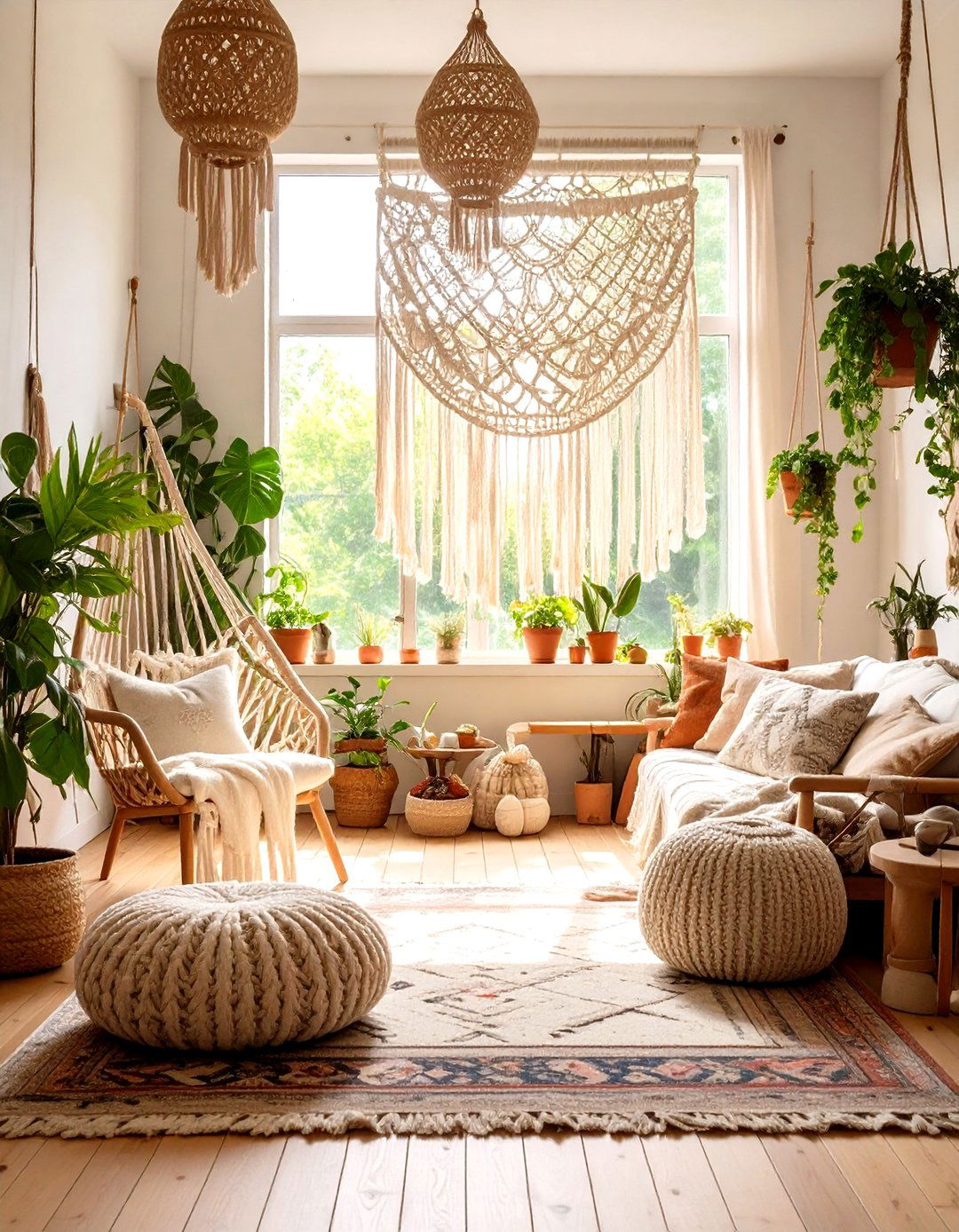 Bohemian Macrame Wall Hangings as Curtains - 30 living room window treatment ideas