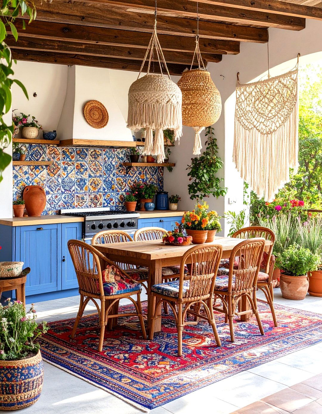 Bohemian Patio Kitchen with Textiles - 30 patio kitchen ideas