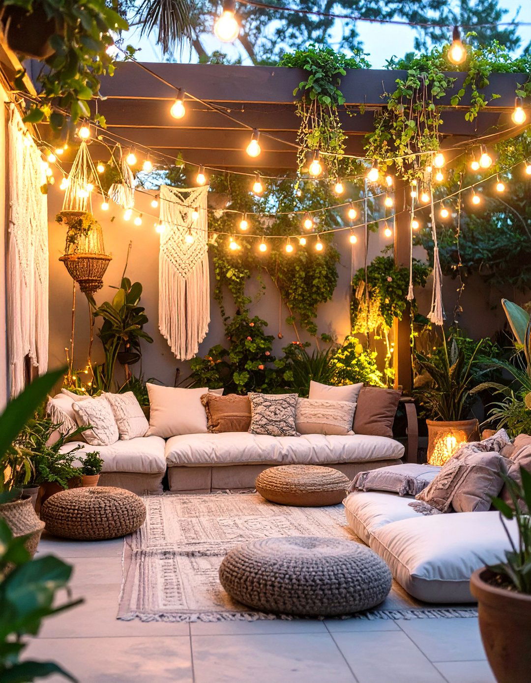 Bohemian Patio With String Lights - 30 outdoor light ideas