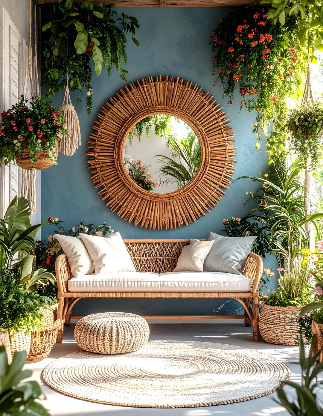 Bohemian Rattan Entryway Mirror - 30 entryway mirror ideas