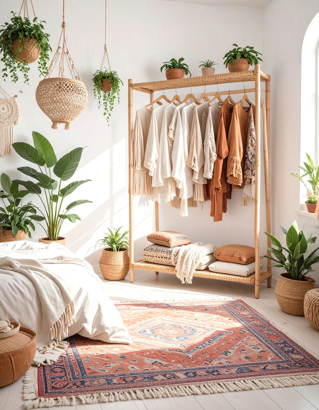 Bohemian Rattan Open Wardrobe - 30 open closet ideas