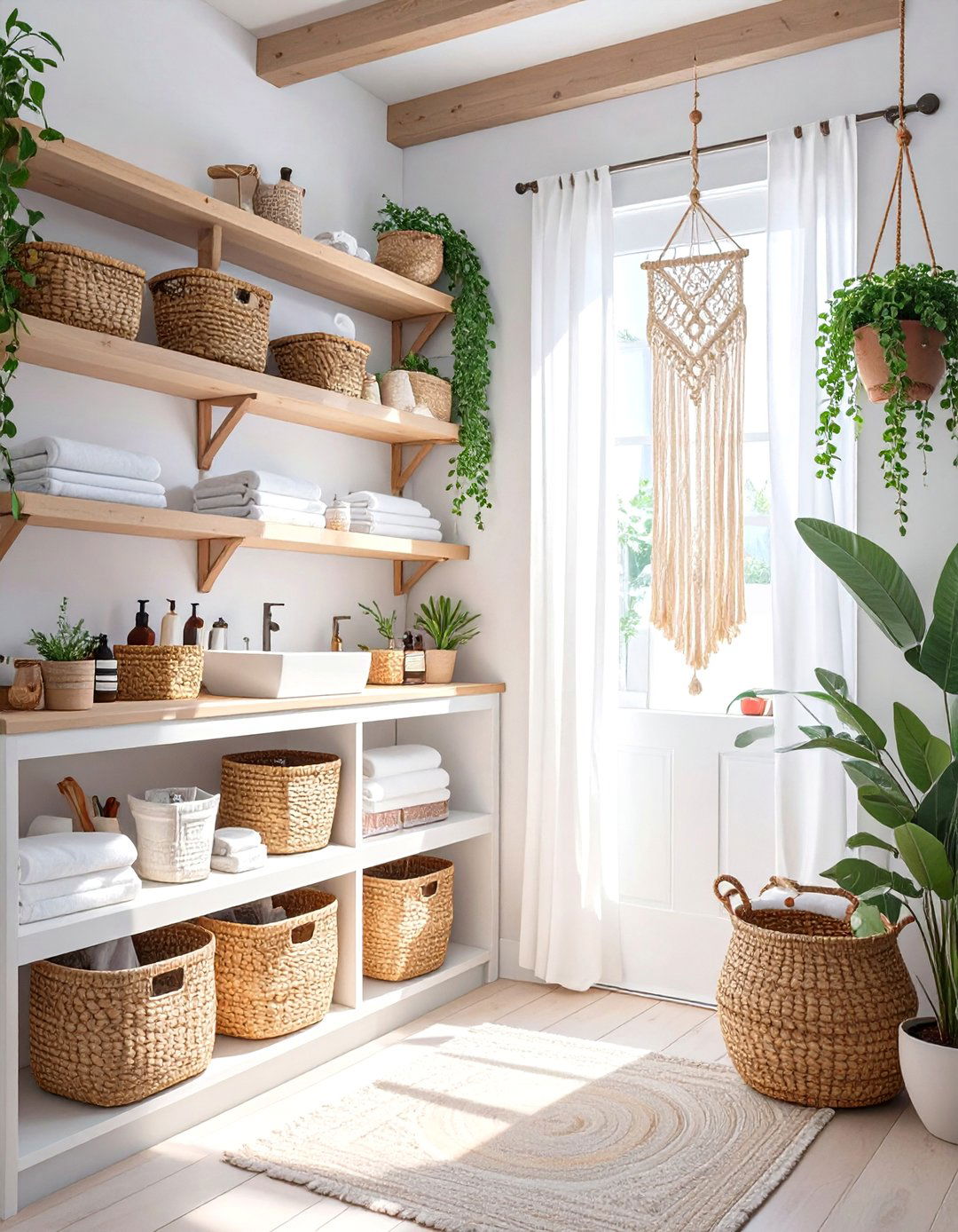 Bohemian Rattan and Macrame Closet - 30 bathroom linen closet ideas