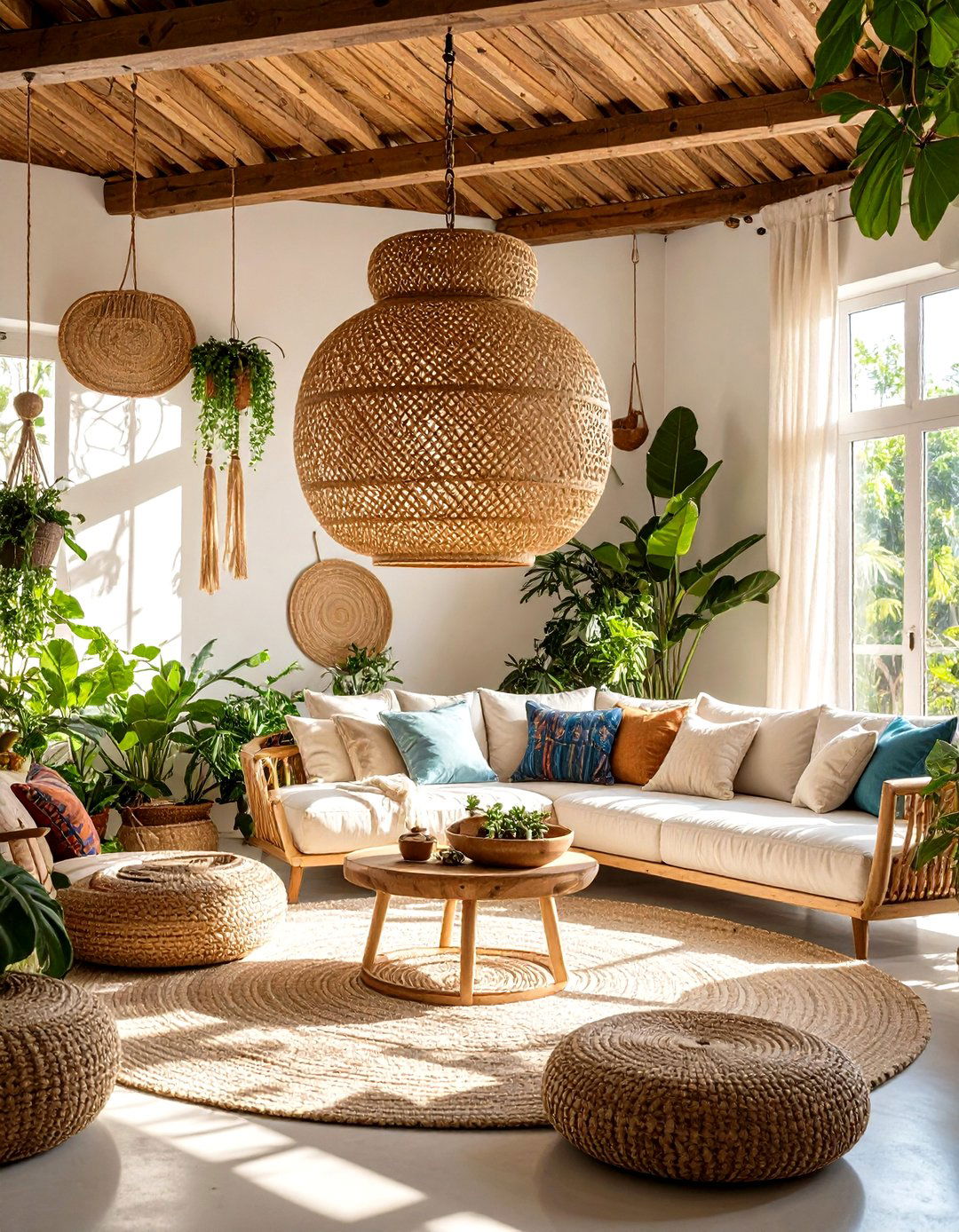 Bohemian Rattan living room ceiling lighting - 30 living room ceiling lighting ideas
