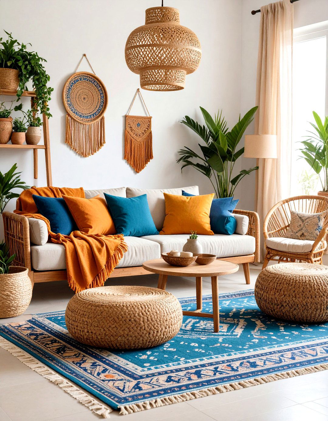 Bohemian Split Complementary Orange Blue Green and Blue Violet Living Area - 30 interior design color wheel ideas