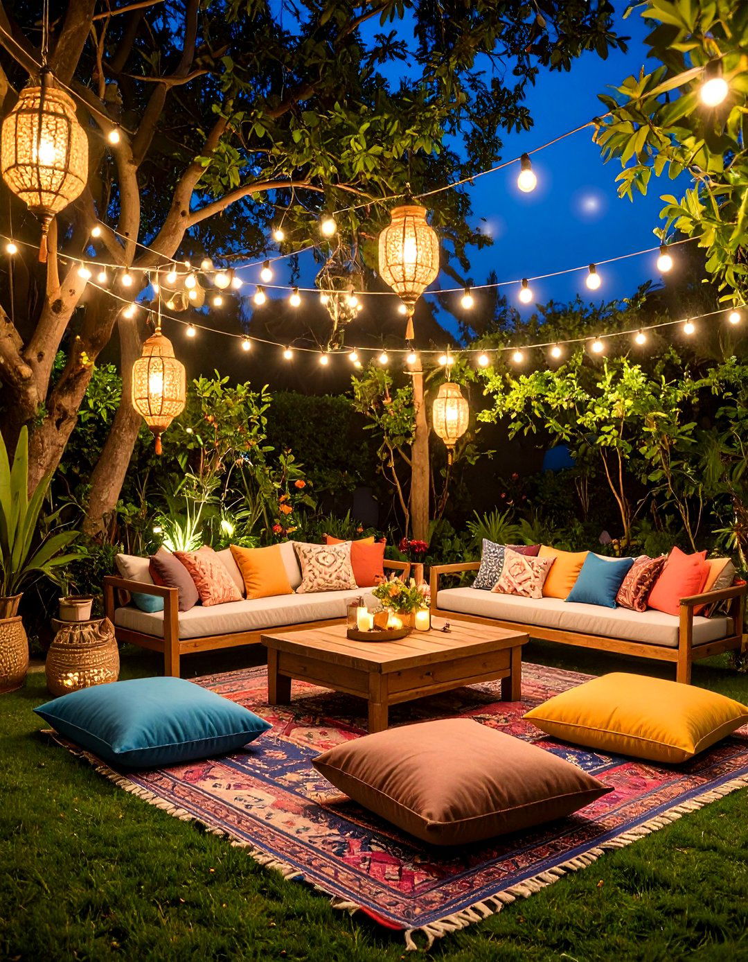 Bohemian String Light Canopy - 30 backyard lighting ideas