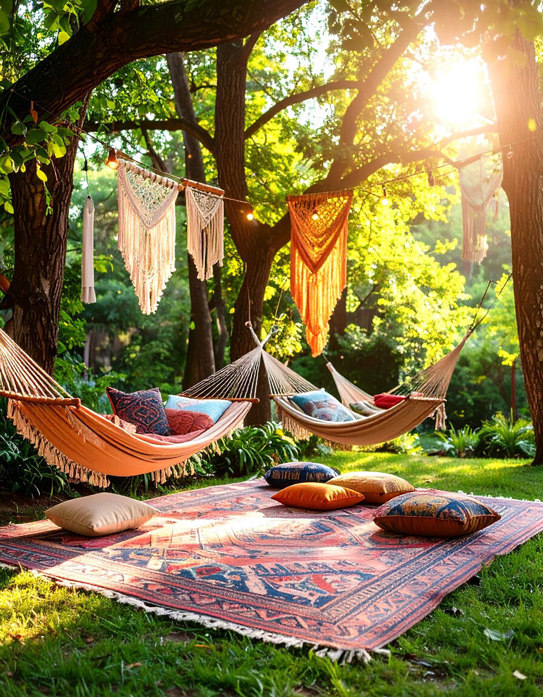 Bohemian Style Hammock Hangout - 30 outdoor room ideas
