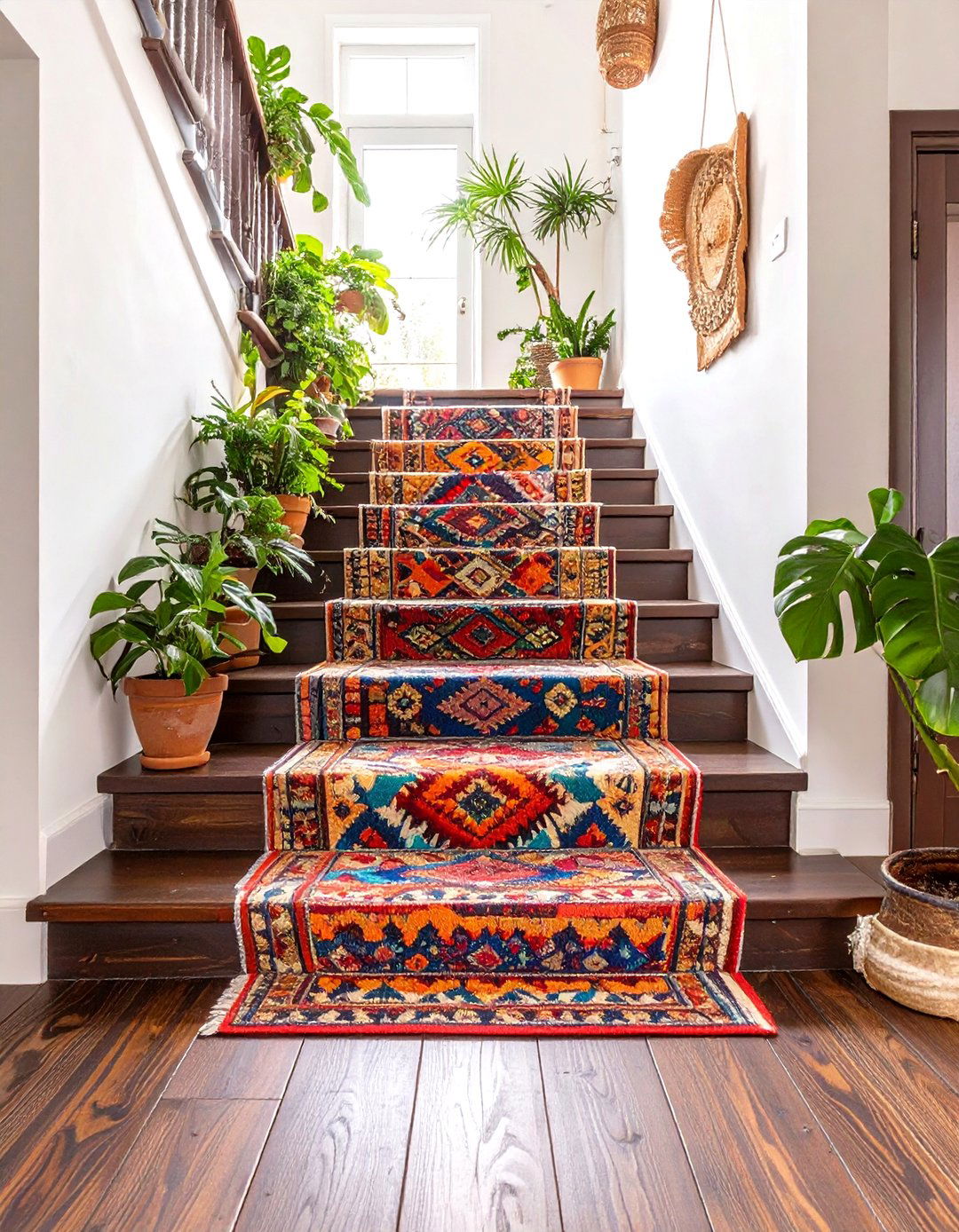 Bohemian Style Stairway Runner - 30 stairway decor ideas