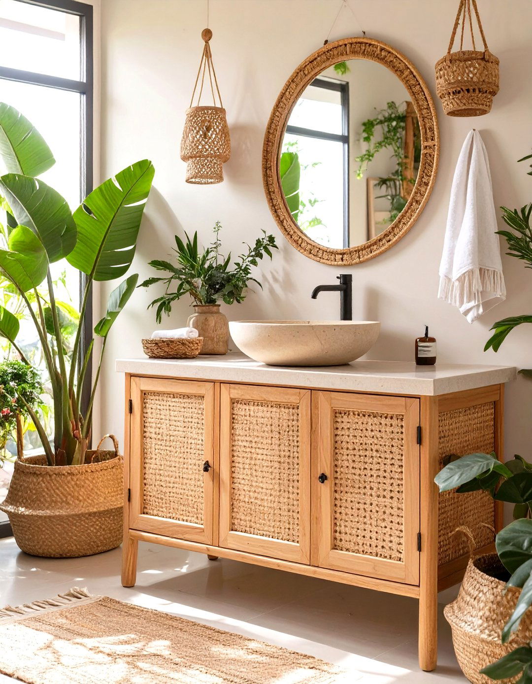 Bohemian Style Vanity with Macrame Details - 30 vanity ideas