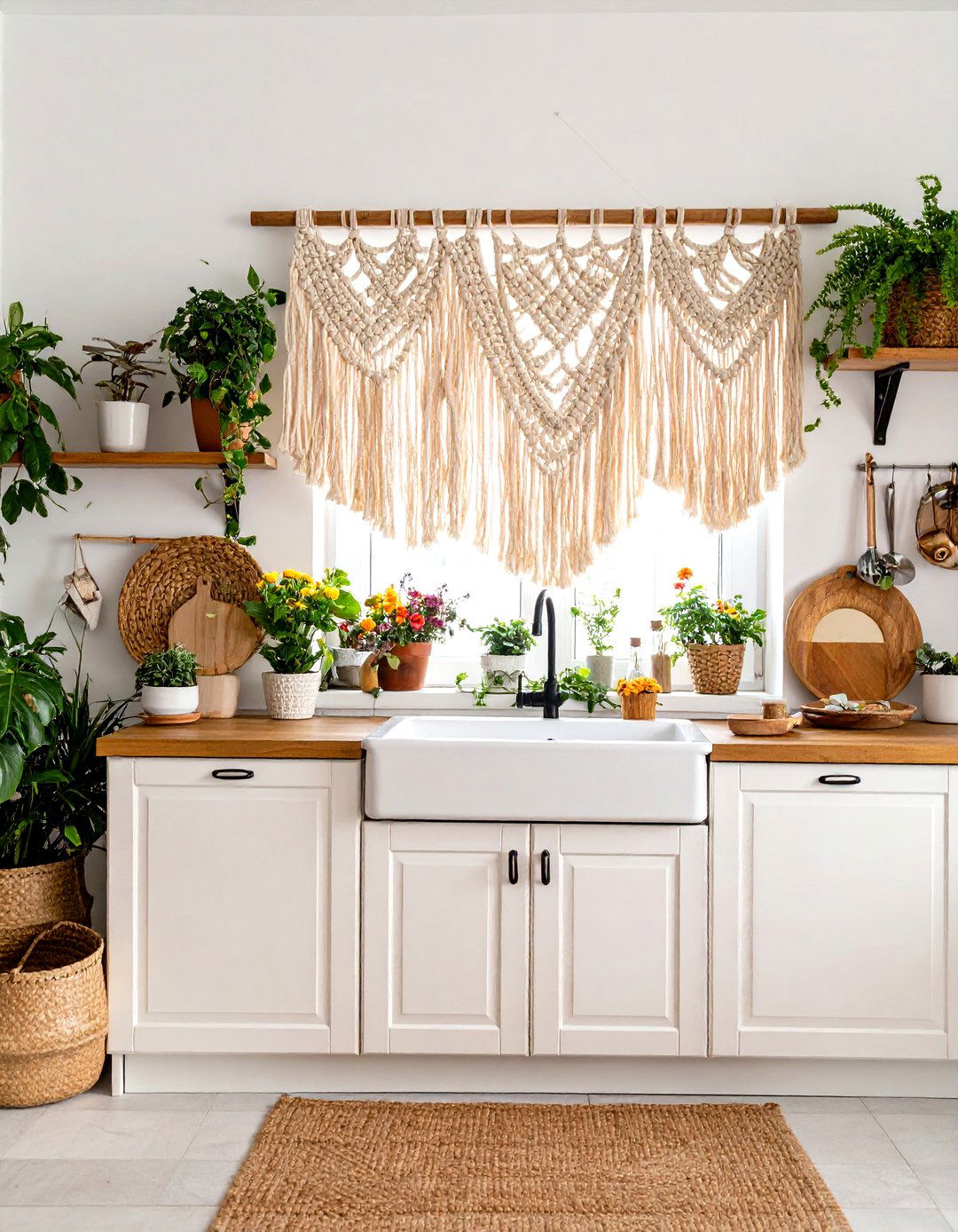 Bohemian Vibe with Macrame Valances - 30 kitchen curtain ideas above sink