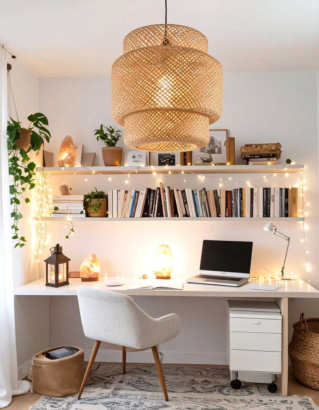 Bohemian Vibe with Woven Pendants - 30 home office lighting ideas