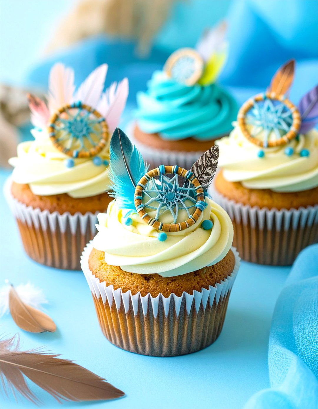 Boho Chic Dreamcatcher Cupcakes - 30 baby shower cupcake ideas