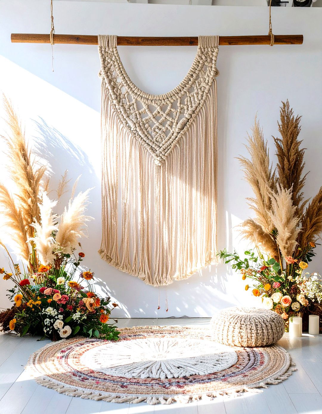 Boho Chic Macrame Backdrop - 30 baby shower backdrop ideas