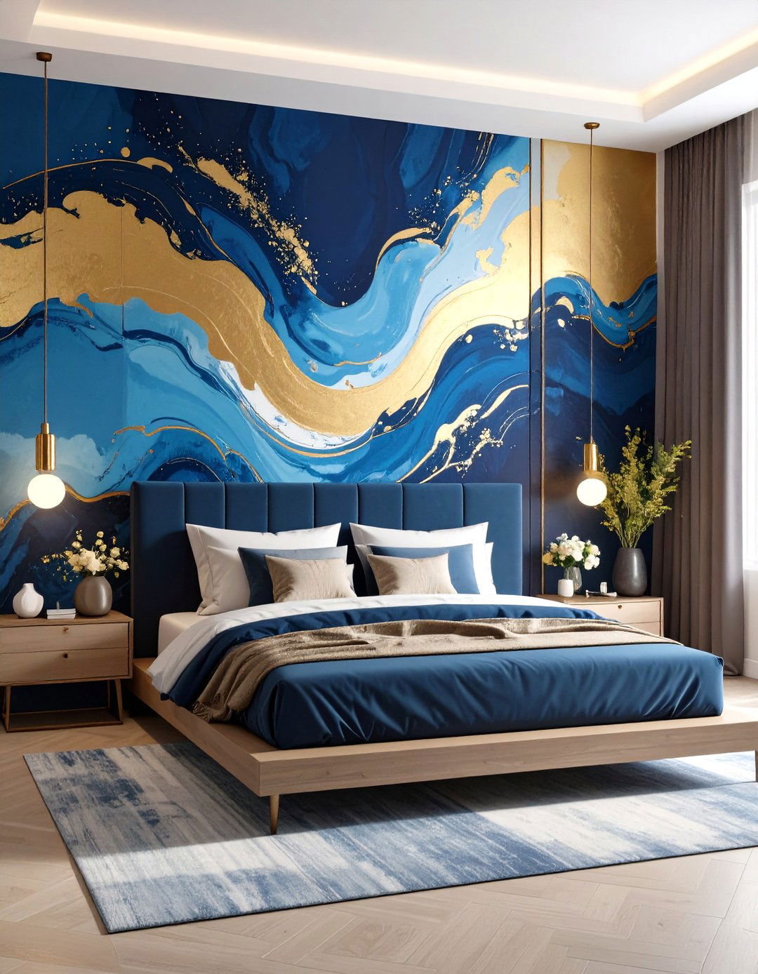 Bold Abstract Mural Bedroom - 30 accent wall bedroom ideas