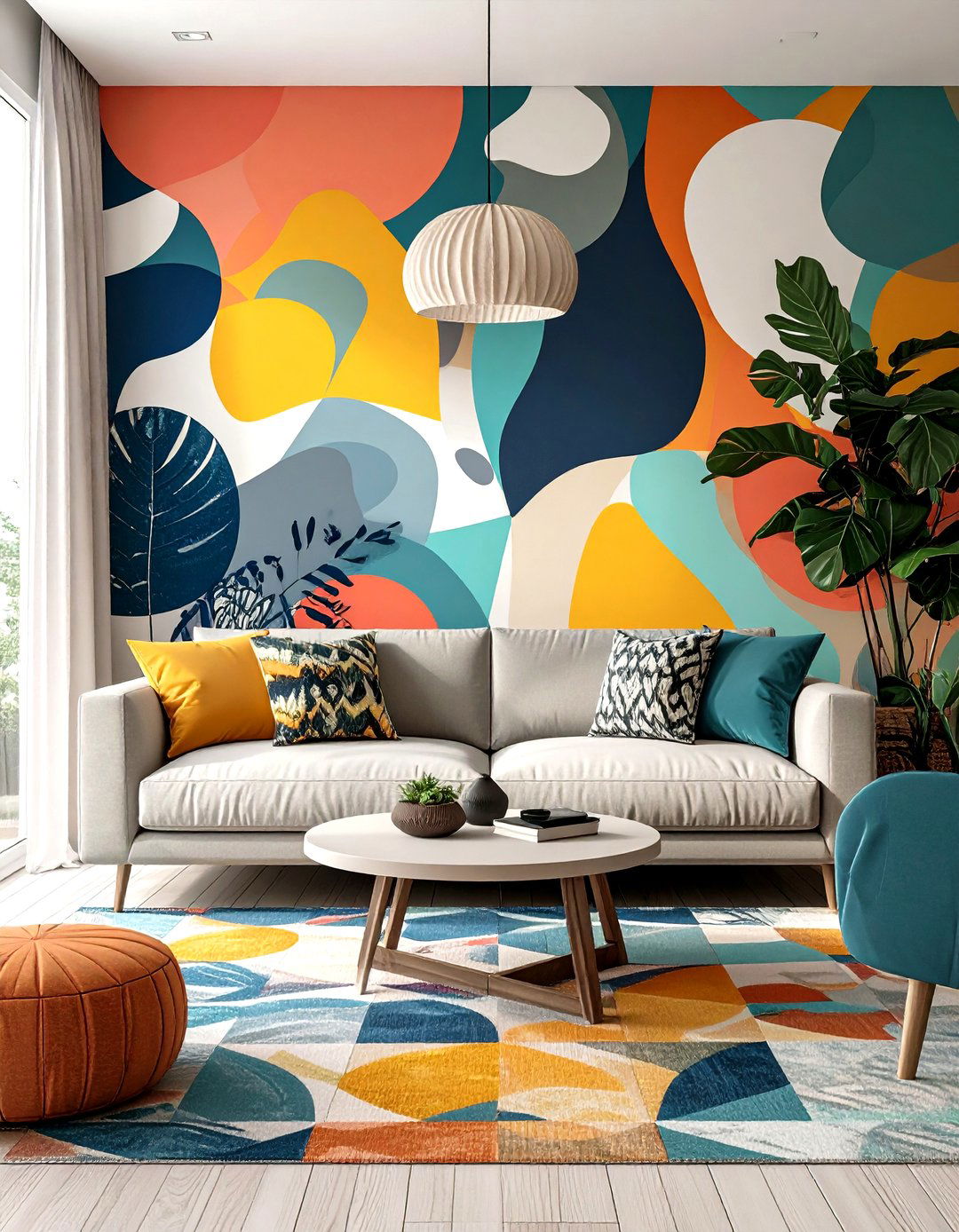 Bold Abstract Shapes Living Room - 30 living room wallpaper ideas