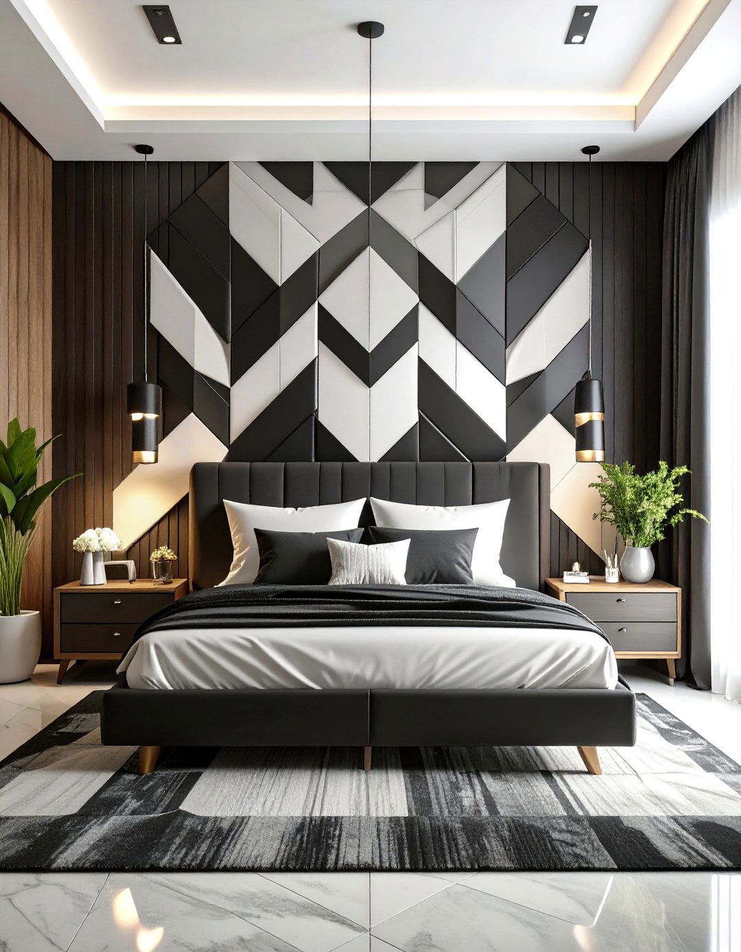 Bold Accent Wall with Geometric Patterns - 30 emphasis interior design ideas