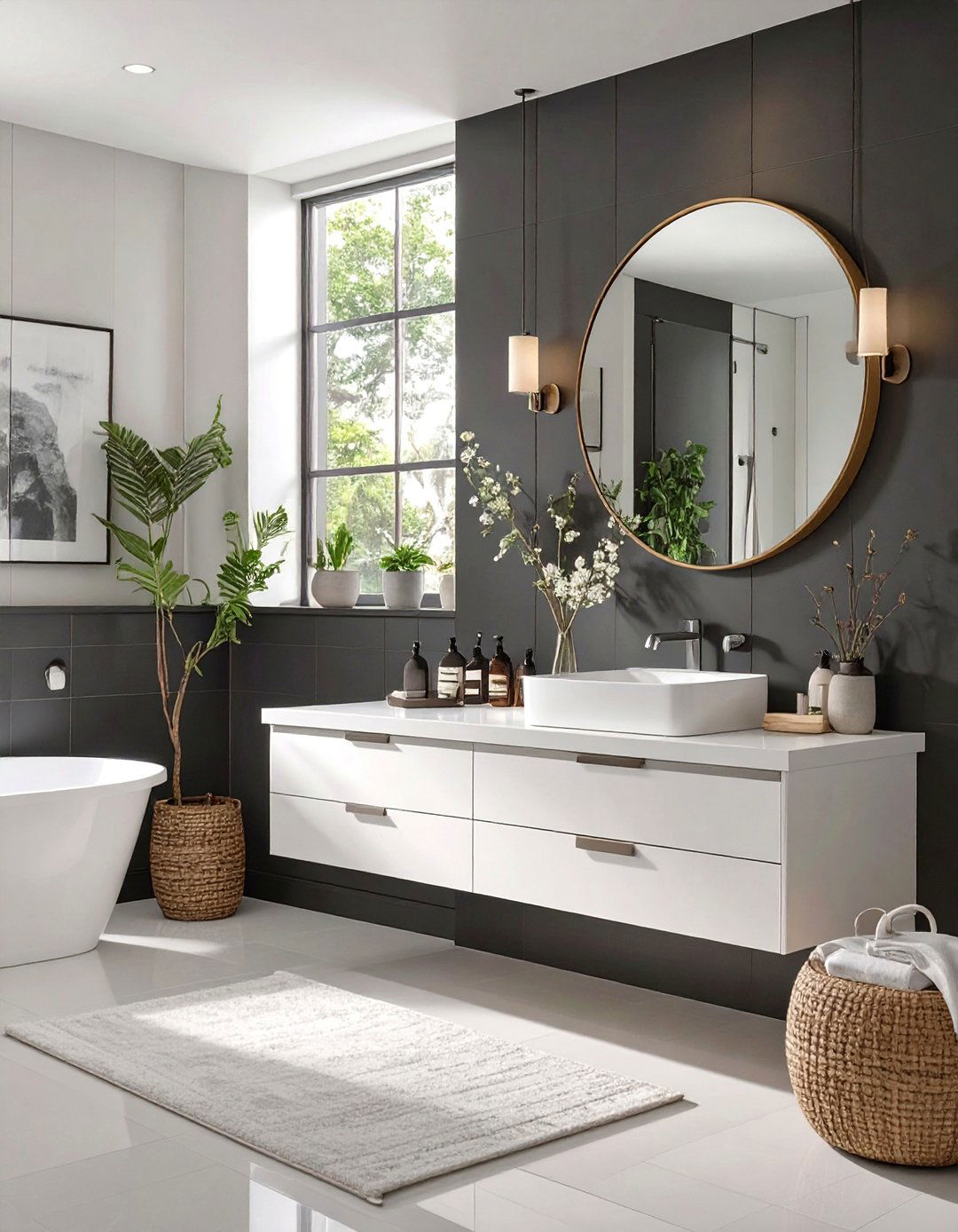 Bold Black Accent Wall Bathroom - 30 black and white small bathroom ideas