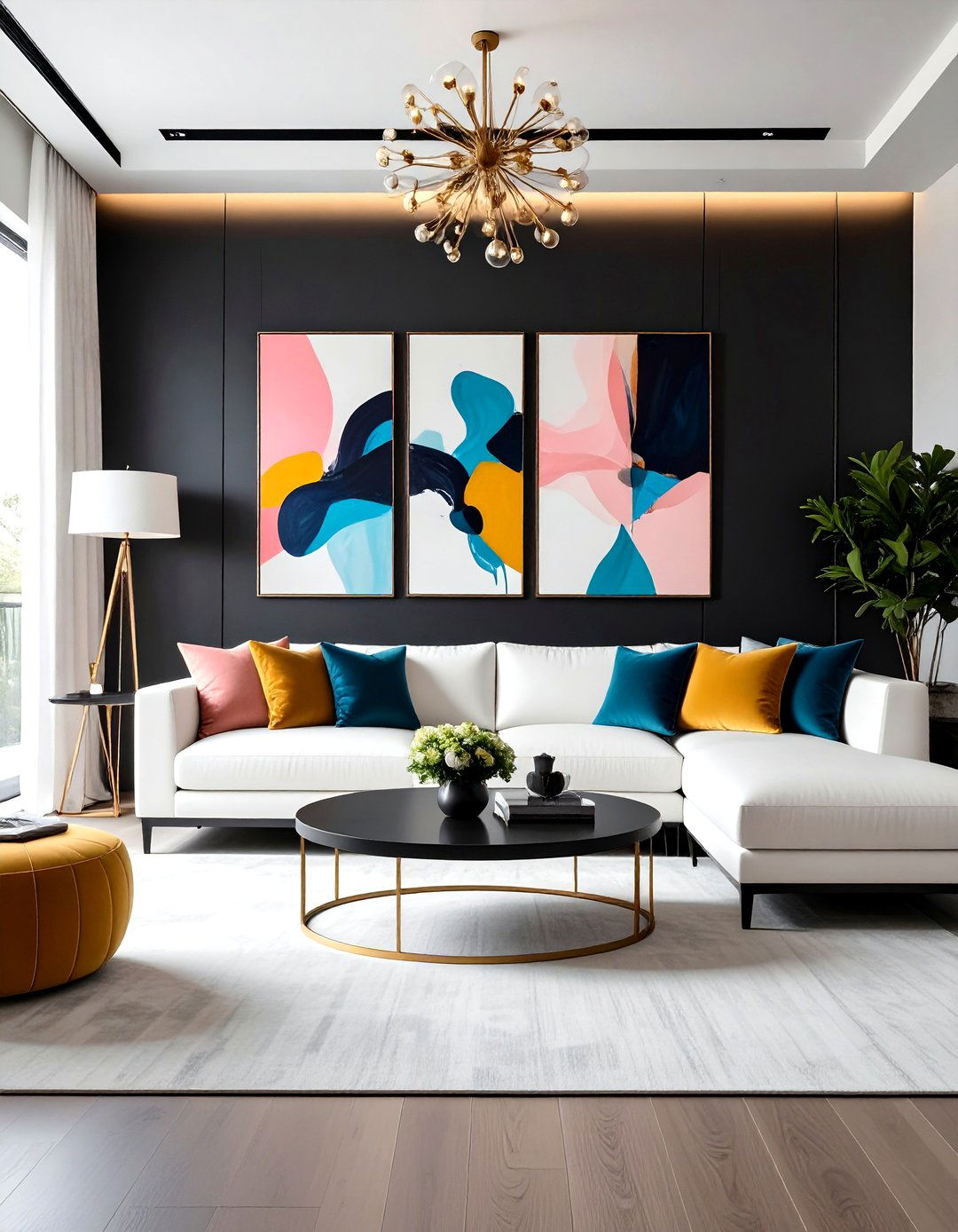 Bold Black Accent Wall Living Room - 30 living room painting ideas