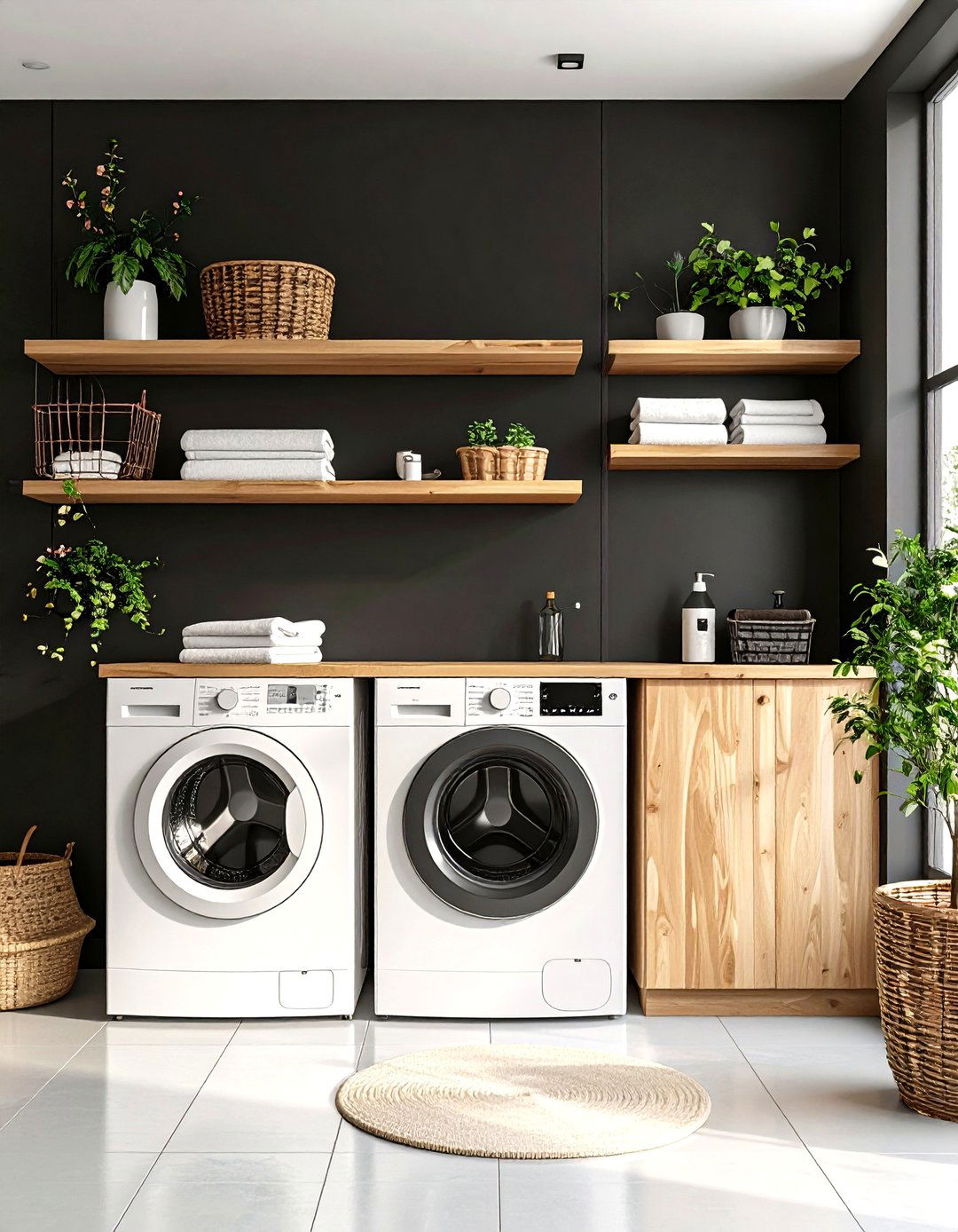 Bold Black Accent Wall - 30 laundry room paint ideas