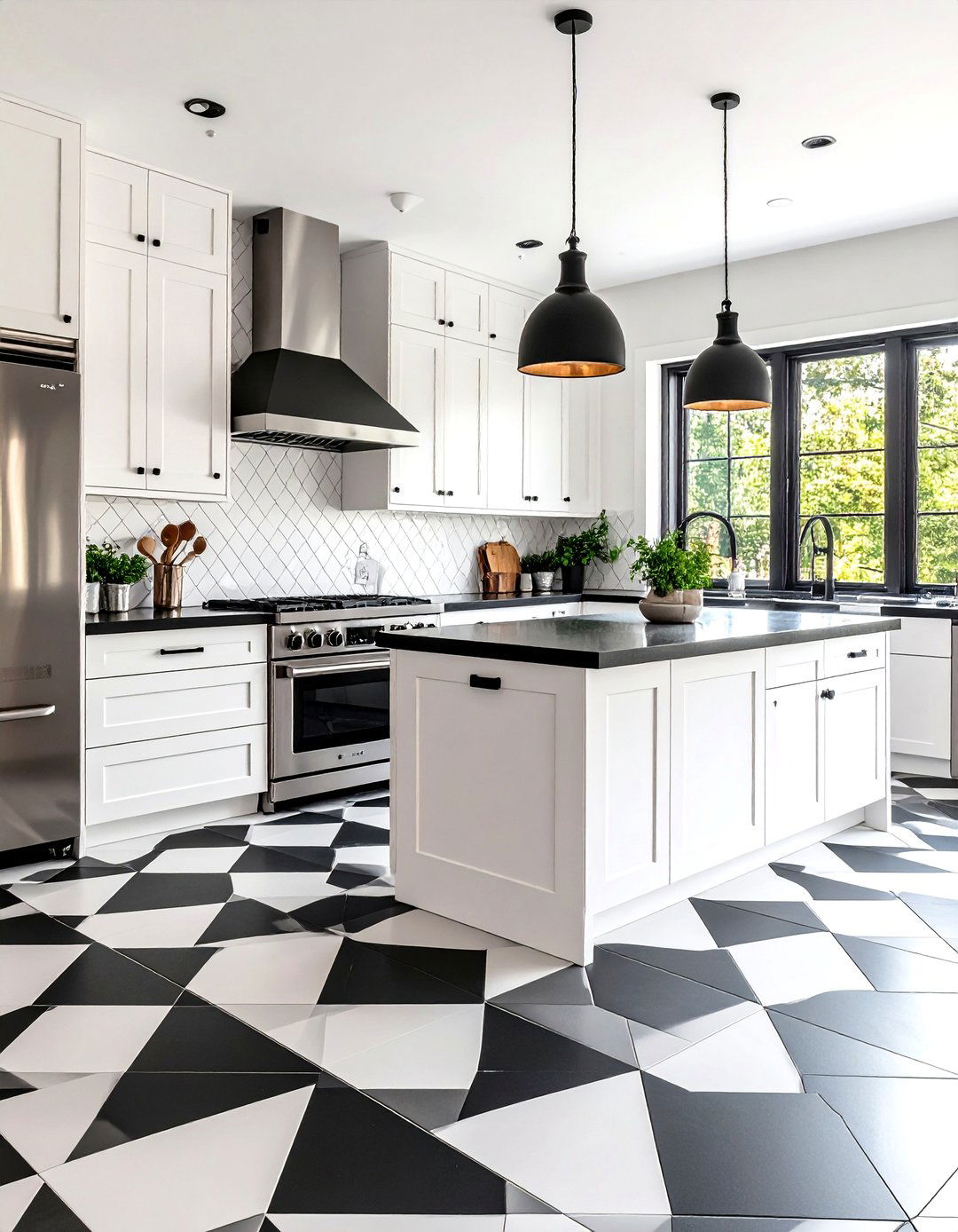 Bold Black and White Graphic Tiles - 30 kitchen floor tile ideas