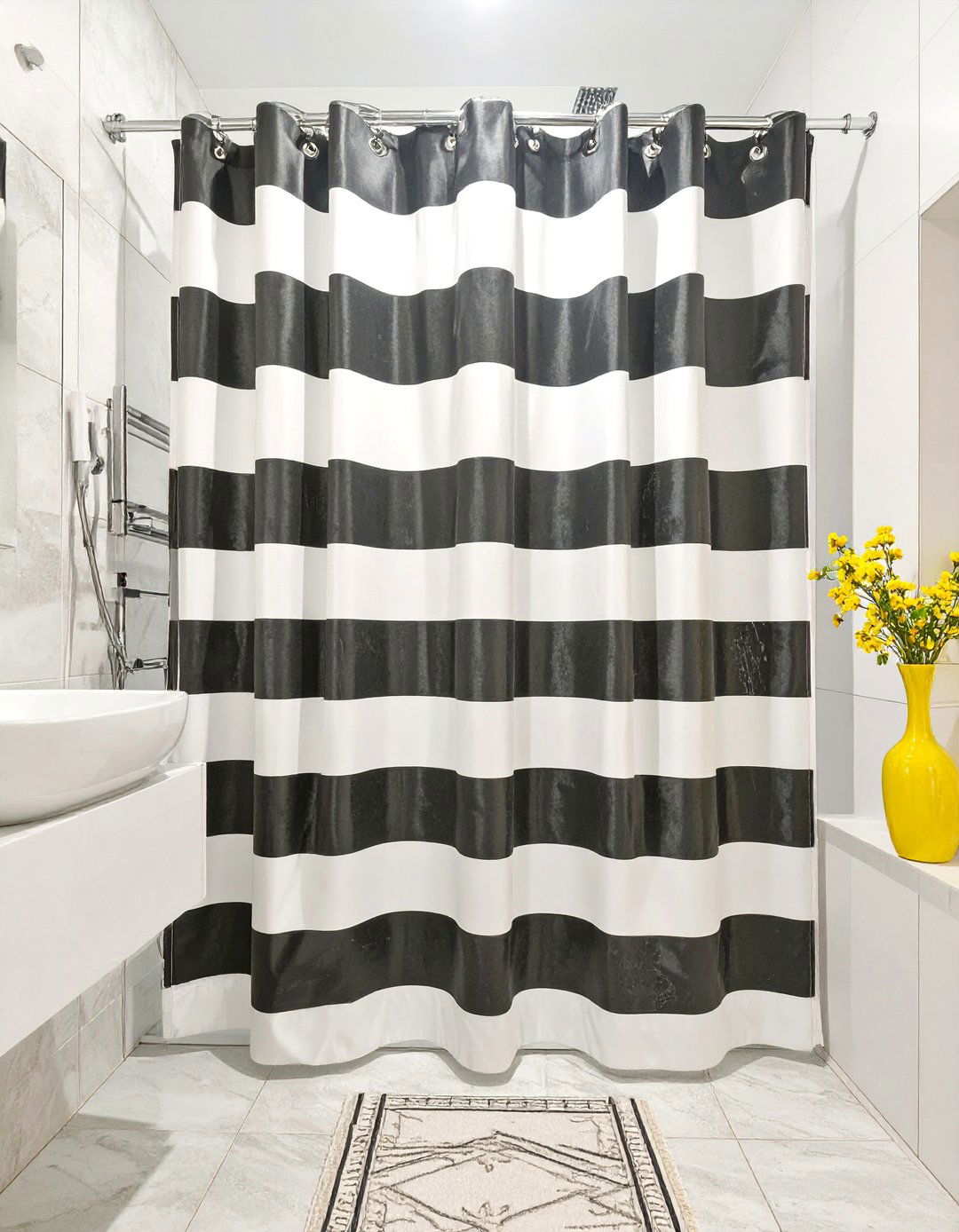Bold Black and White Stripe Shower Curtain - 30 elegant shower curtain ideas