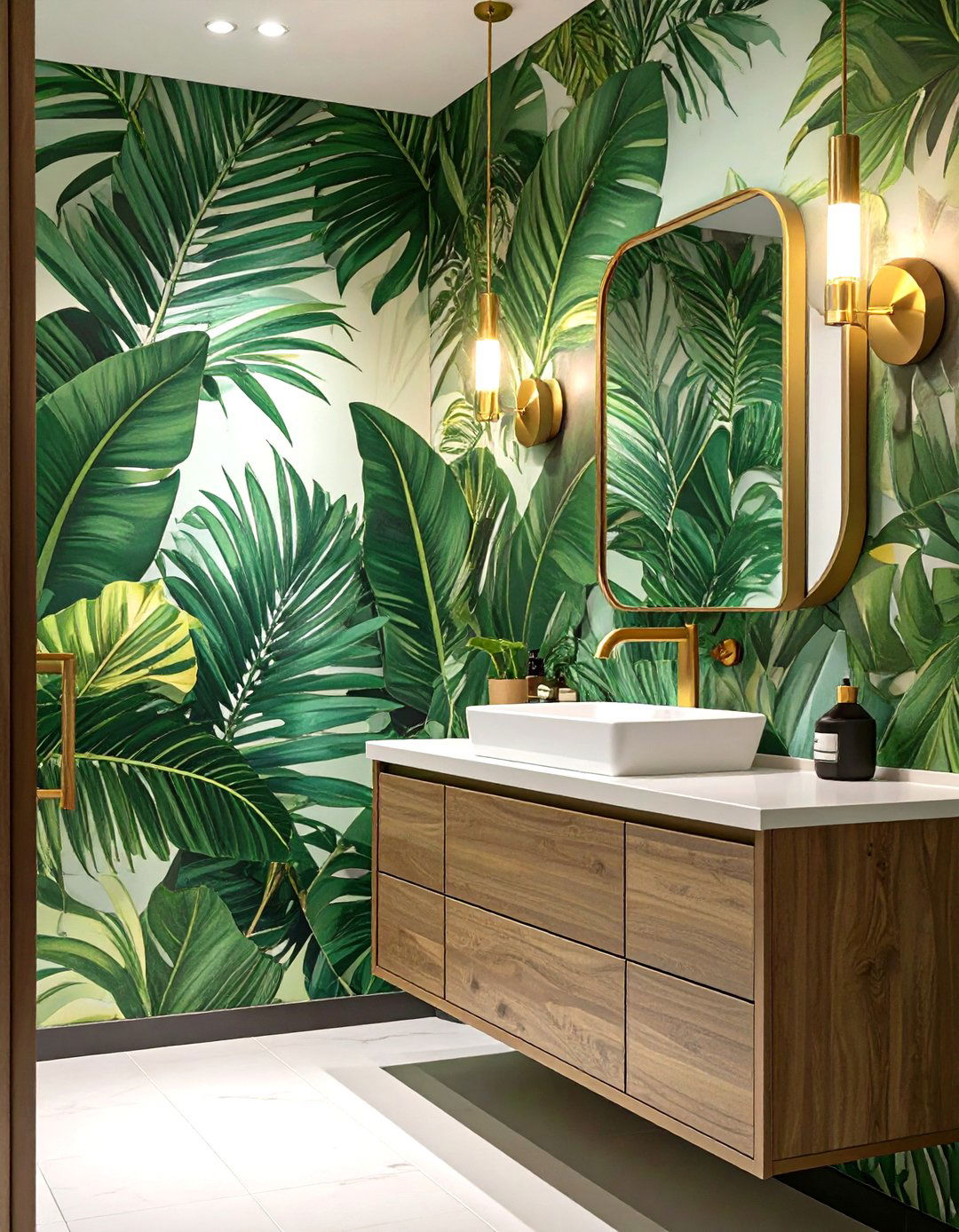 Bold Botanical Wallpaper Accent Wall - 30 bathroom accent wall ideas