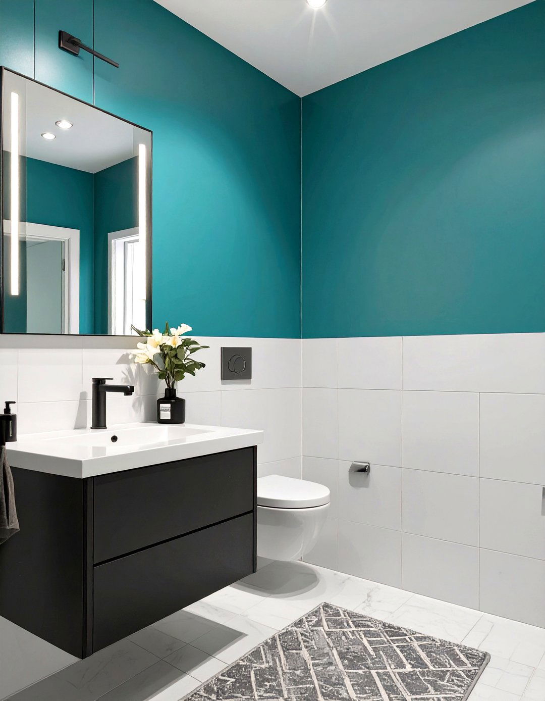 Bold Color Block Half Bathroom - 30 half bathroom decor ideas
