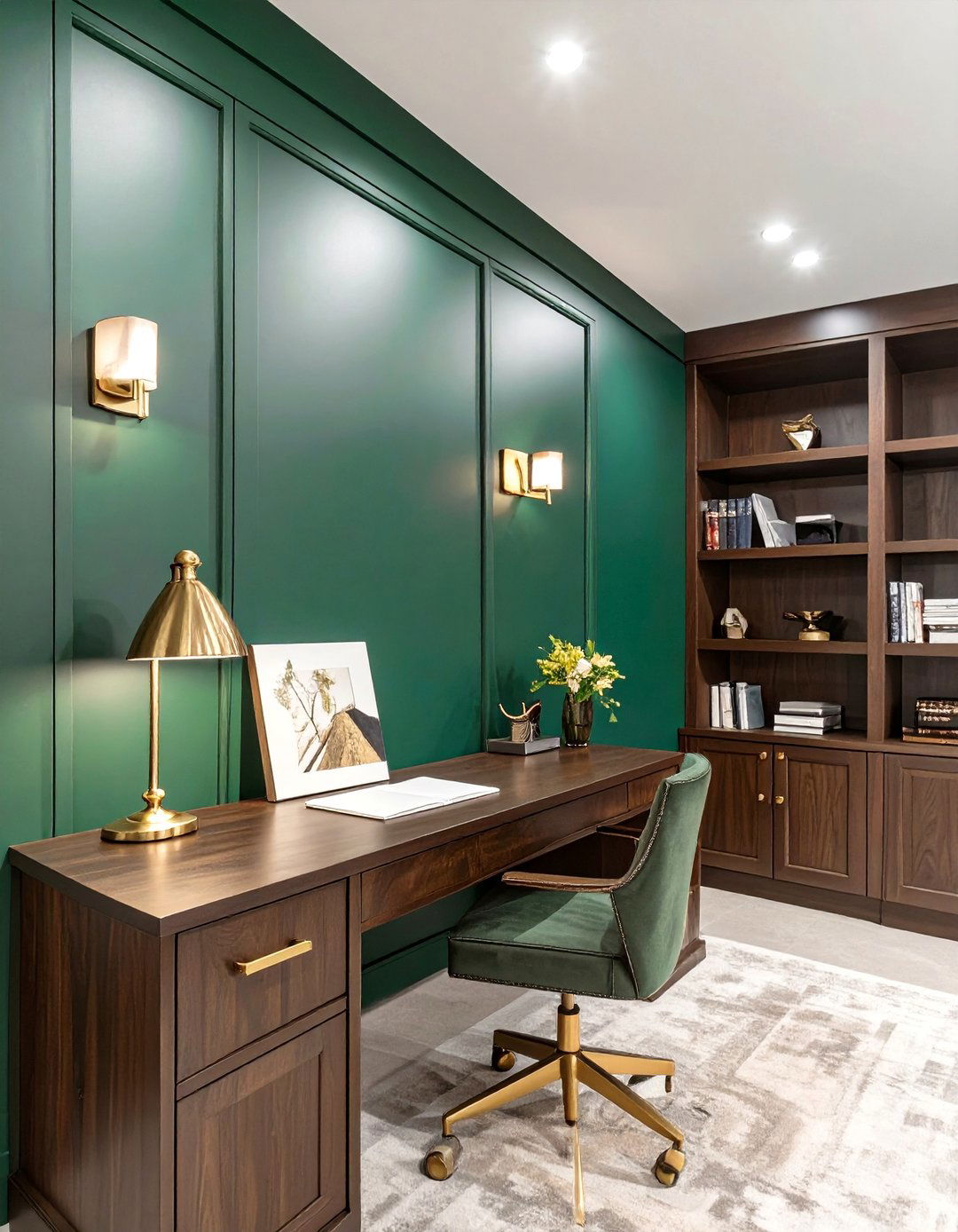 Bold Emerald Green and Walnut Basement - 30 basement color ideas