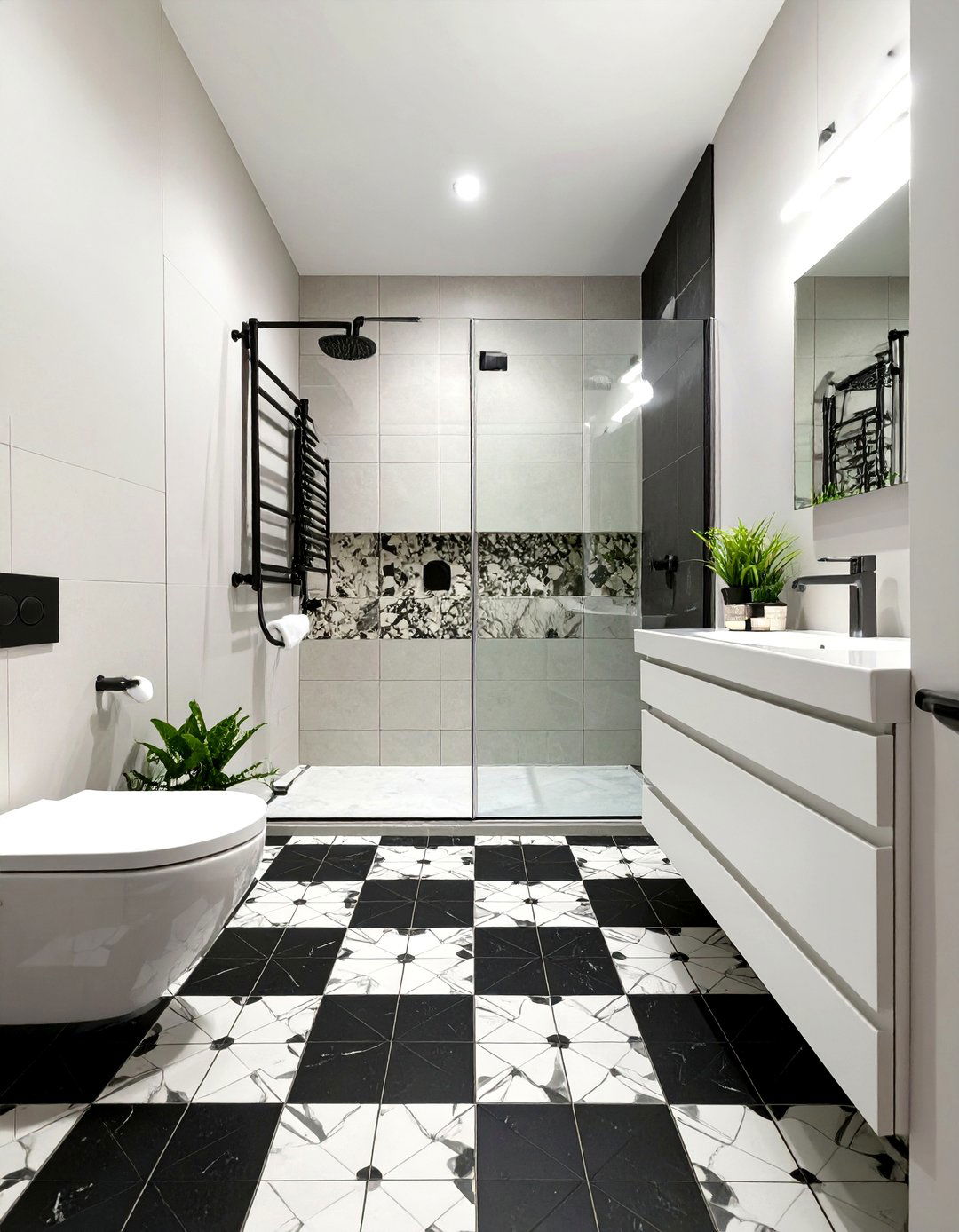 Bold Floor Tile to Create a Focal Point - 30 small bathroom remodel ideas with shower