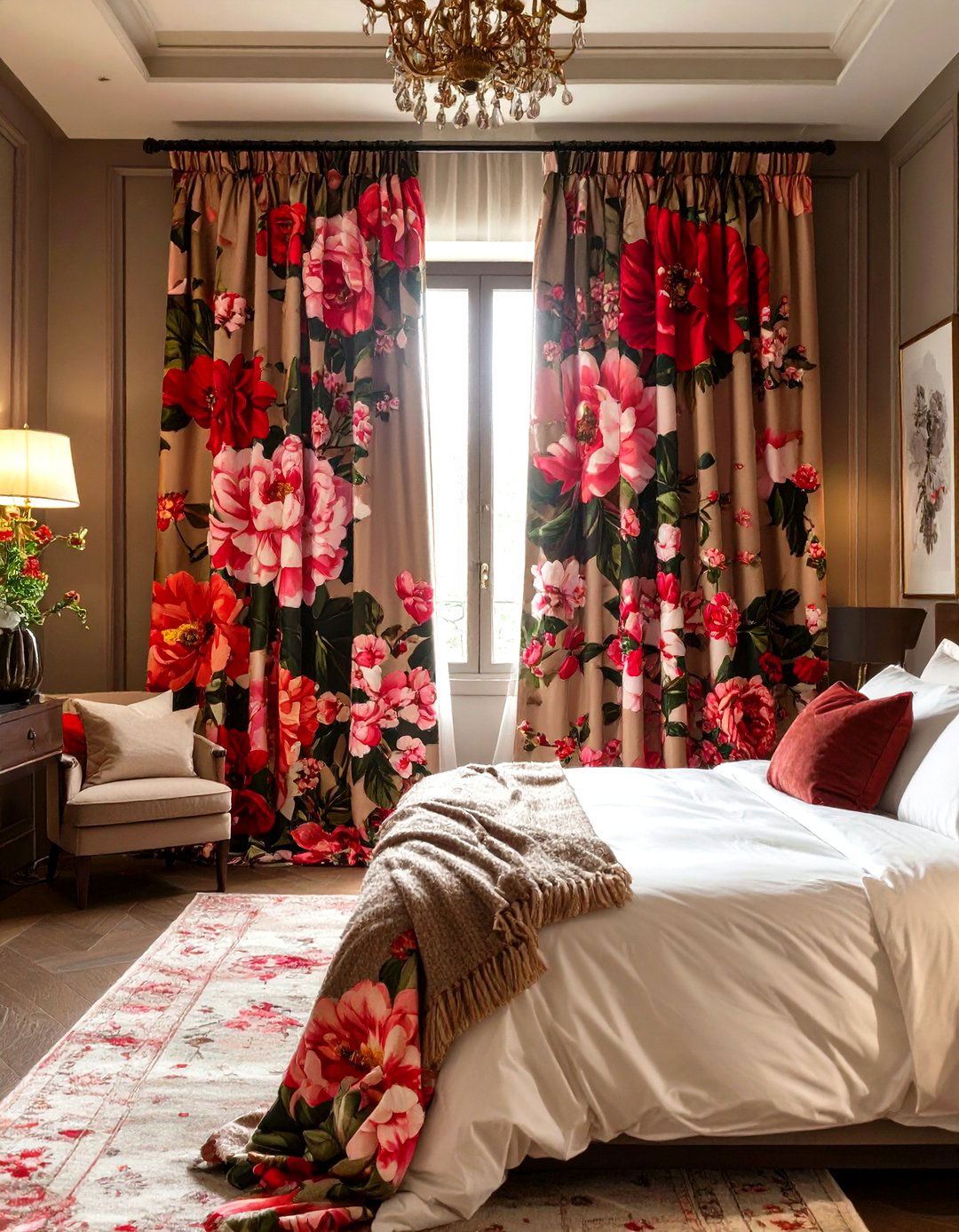 Bold Floral Curtains for a Maximalist Bedroom - 30 curtains for bedroom ideas