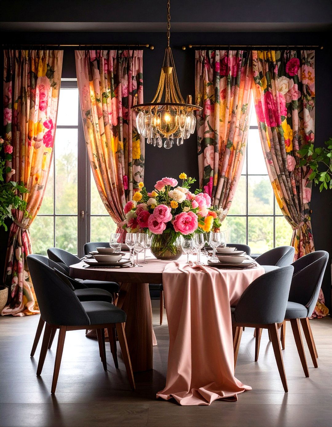 Bold Floral Dining Room Curtains - 30 dining room curtains ideas
