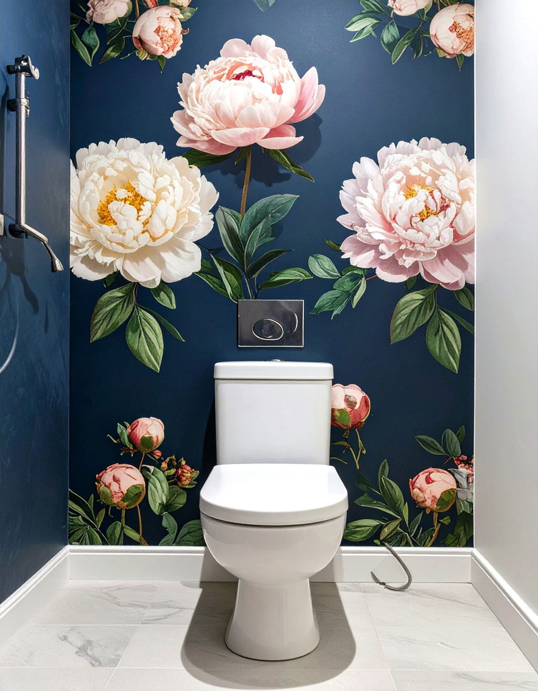 Bold Floral Wallpaper Accent Wall - 30 small bathroom accent wall ideas