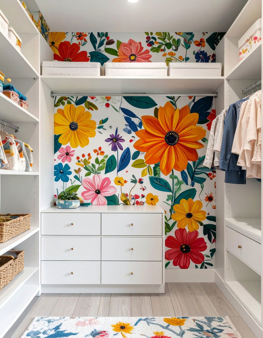 Bold Floral Wallpaper Closet - 30 baby closet ideas