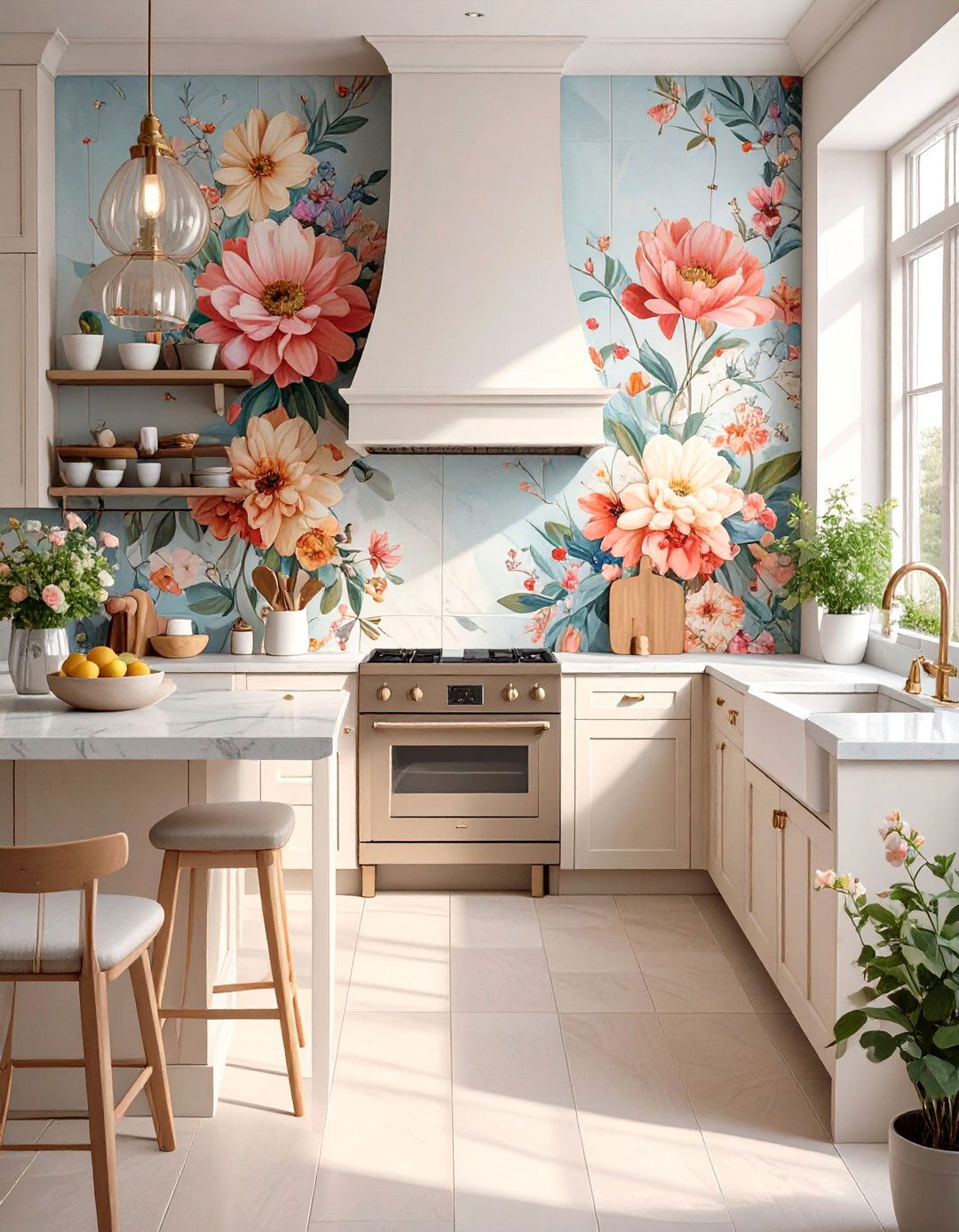 Bold Floral or Botanical Mural - 30 backsplash tile ideas
