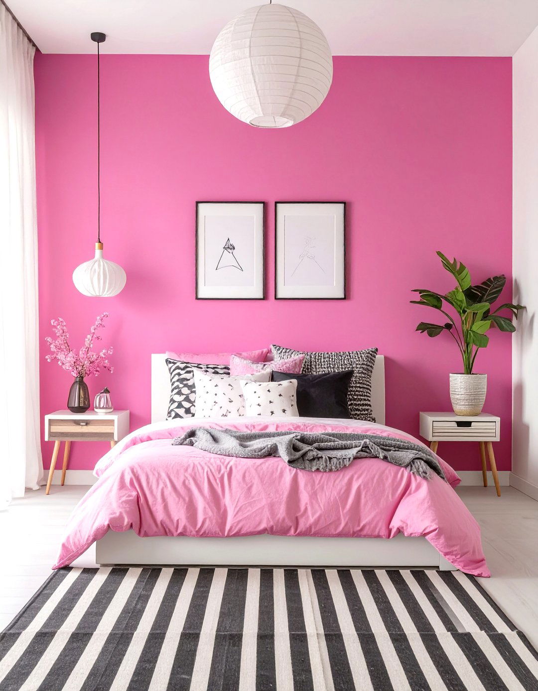 Bold Fuchsia Statement Wall - 30 girls room paint ideas
