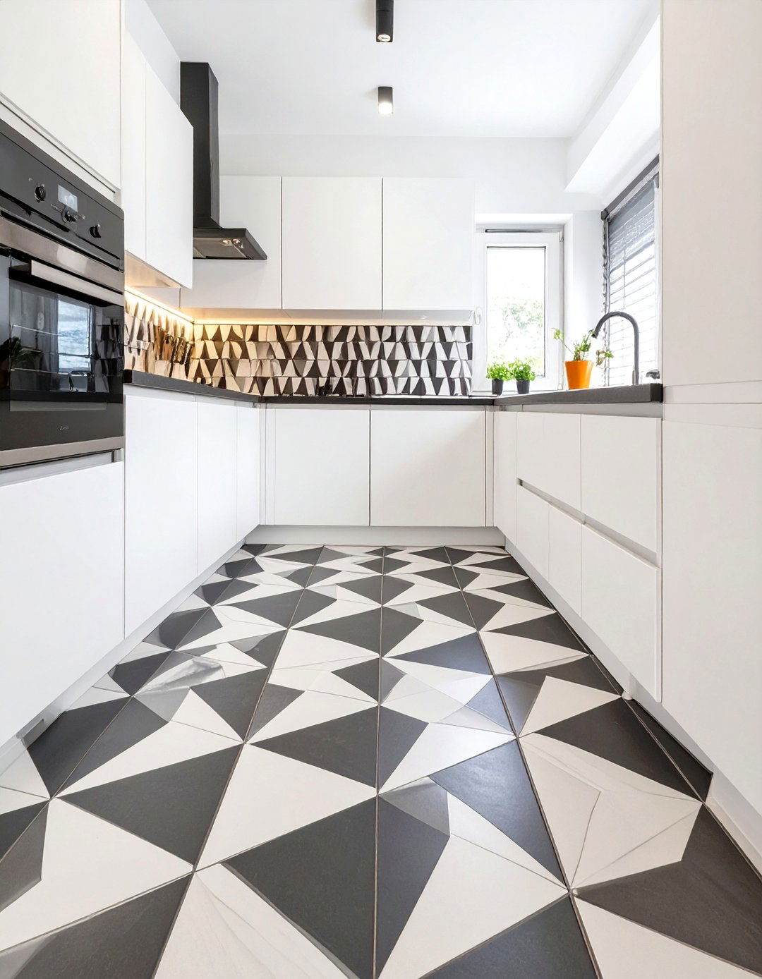 Bold Geometric Pattern Kitchen Floor Tile - 30 small kitchen floor tile ideas