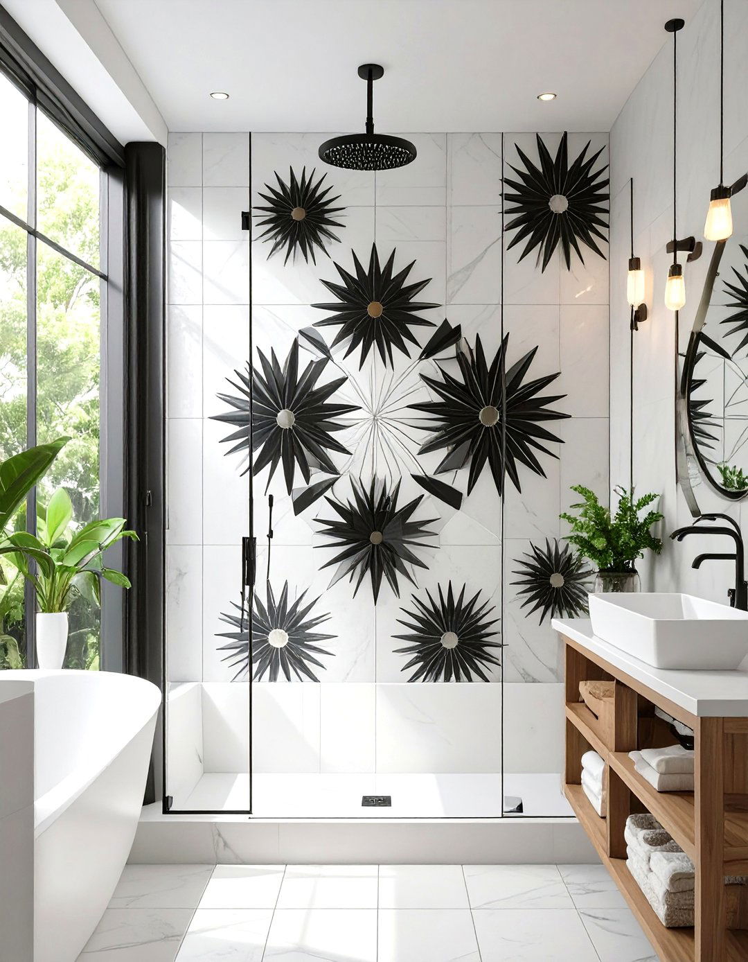 Bold Geometric Pattern Tile Shower Walls - 30 shower wall ideas