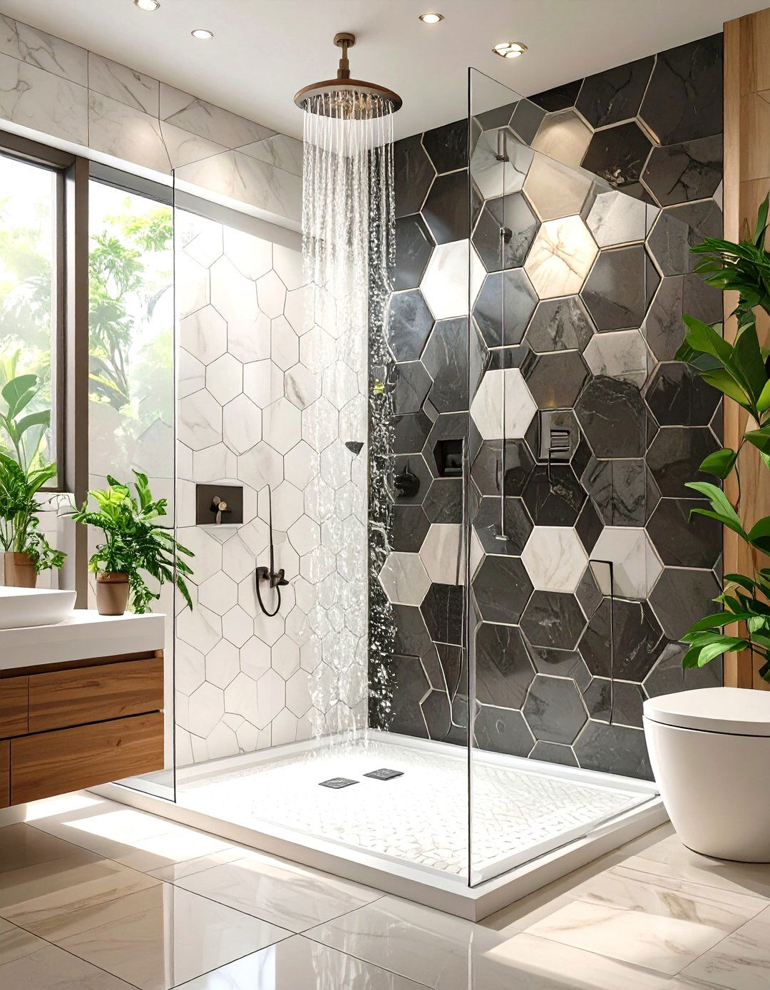 Bold Geometric Patterned Tile - 30 shower ideas tile
