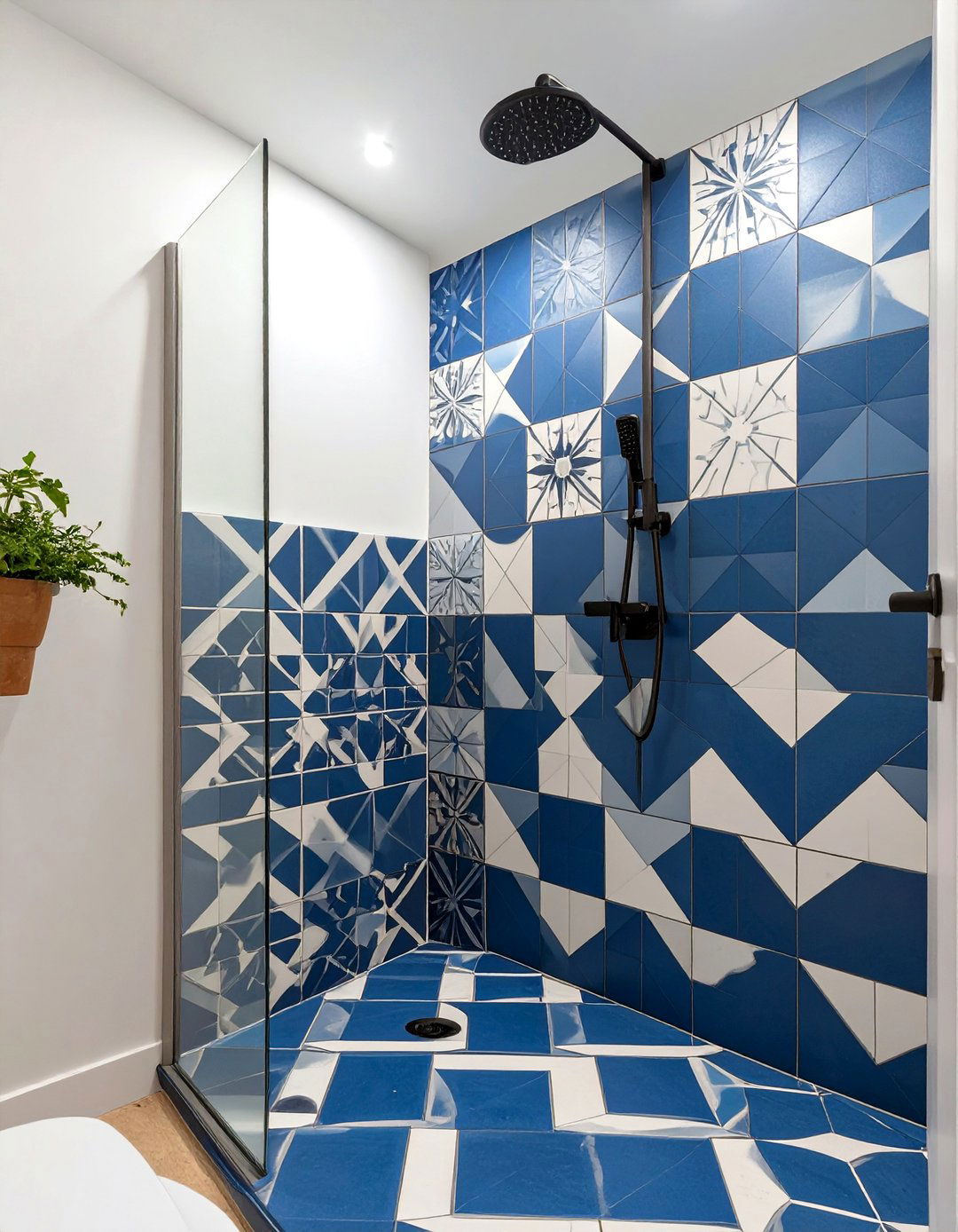 Bold Geometric Patterned Tiles - 30 tiled shower ideas