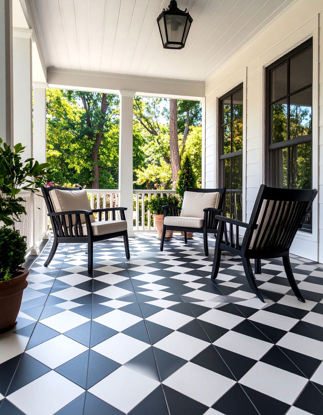Bold Geometric Tile Porch - 30 31 modern front porch ideas