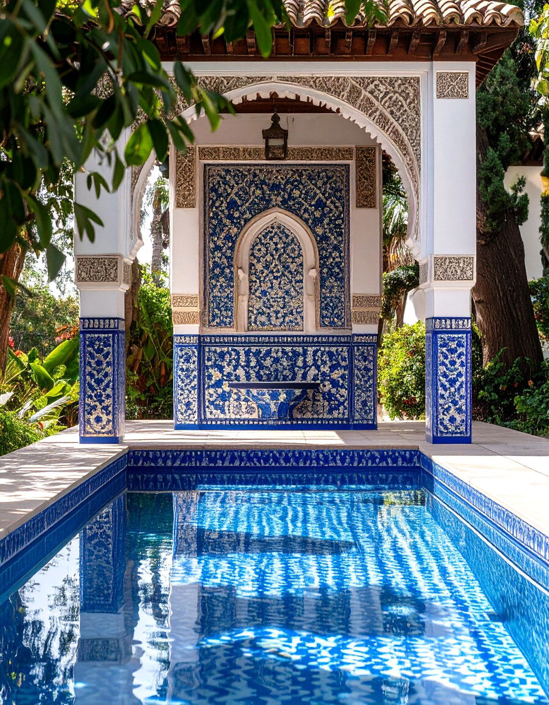 Bold Geometric Tiled Waterline - 30 pool landscape ideas